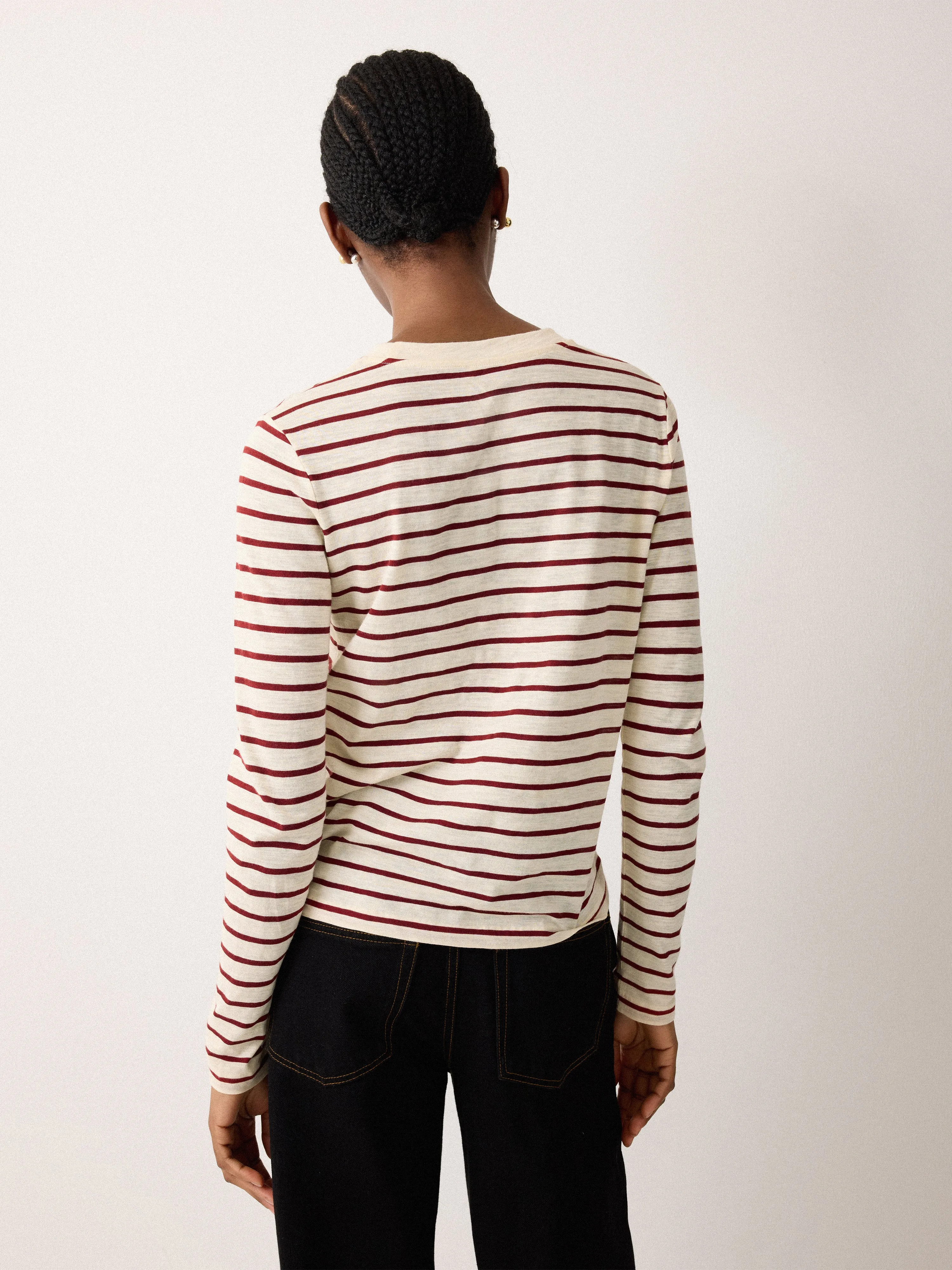 Cotton Stripe Long Sleeve Tee | Leather Red sold by Jigsaw product image thumbnail 3