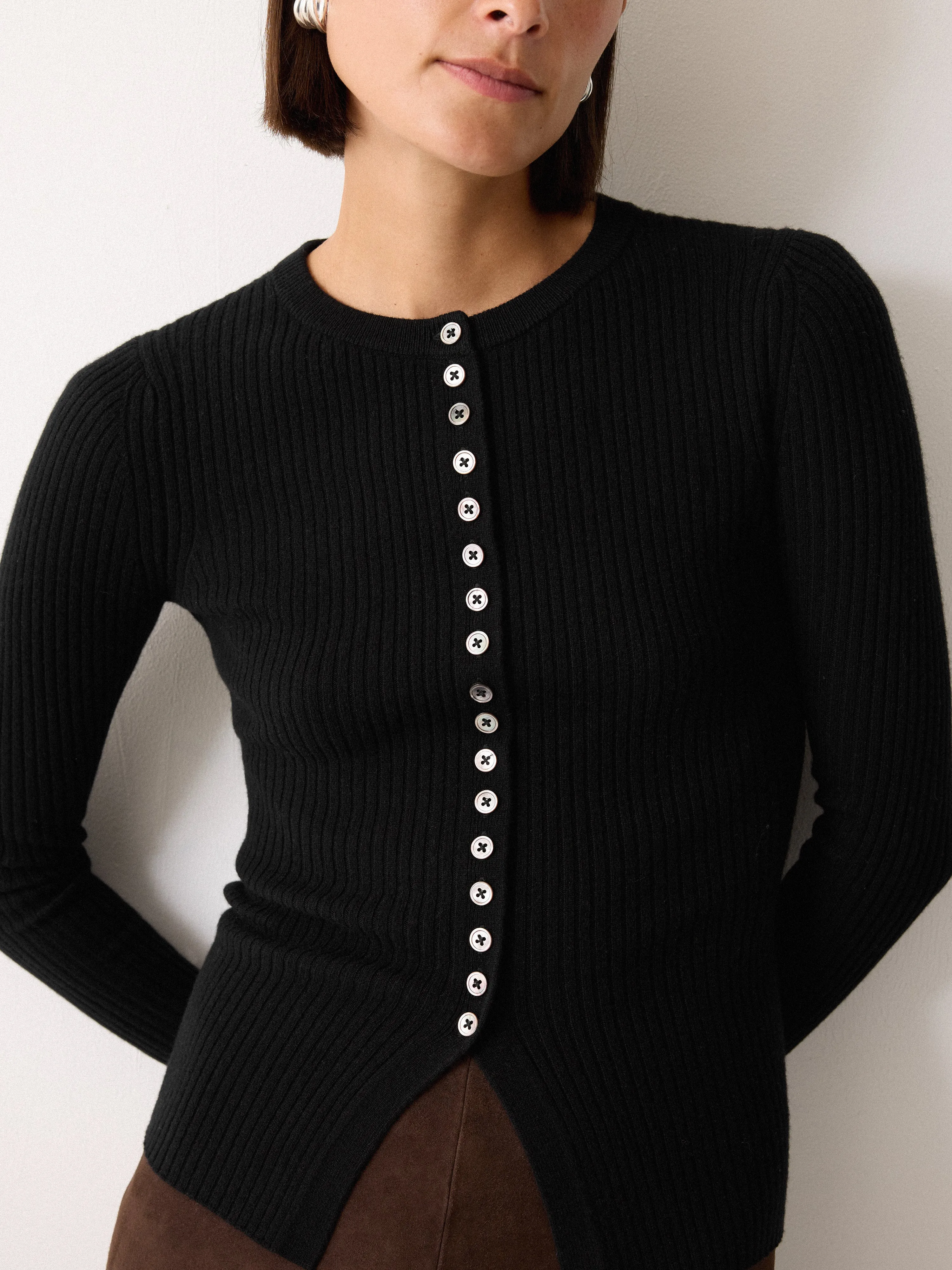 Multi Button Rib Knit Cardigan | Black sold by Jigsaw product image thumbnail 3