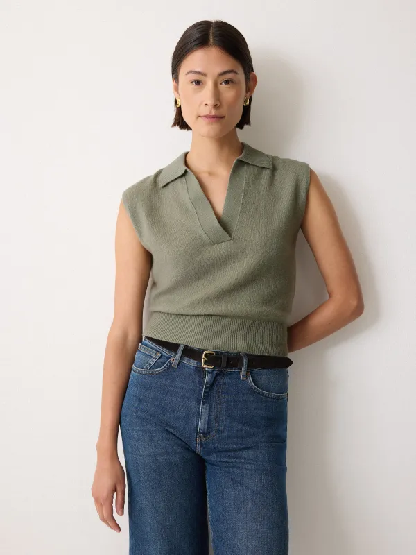 Wool Cashmere Blend Collar Top | Green sold by Jigsaw