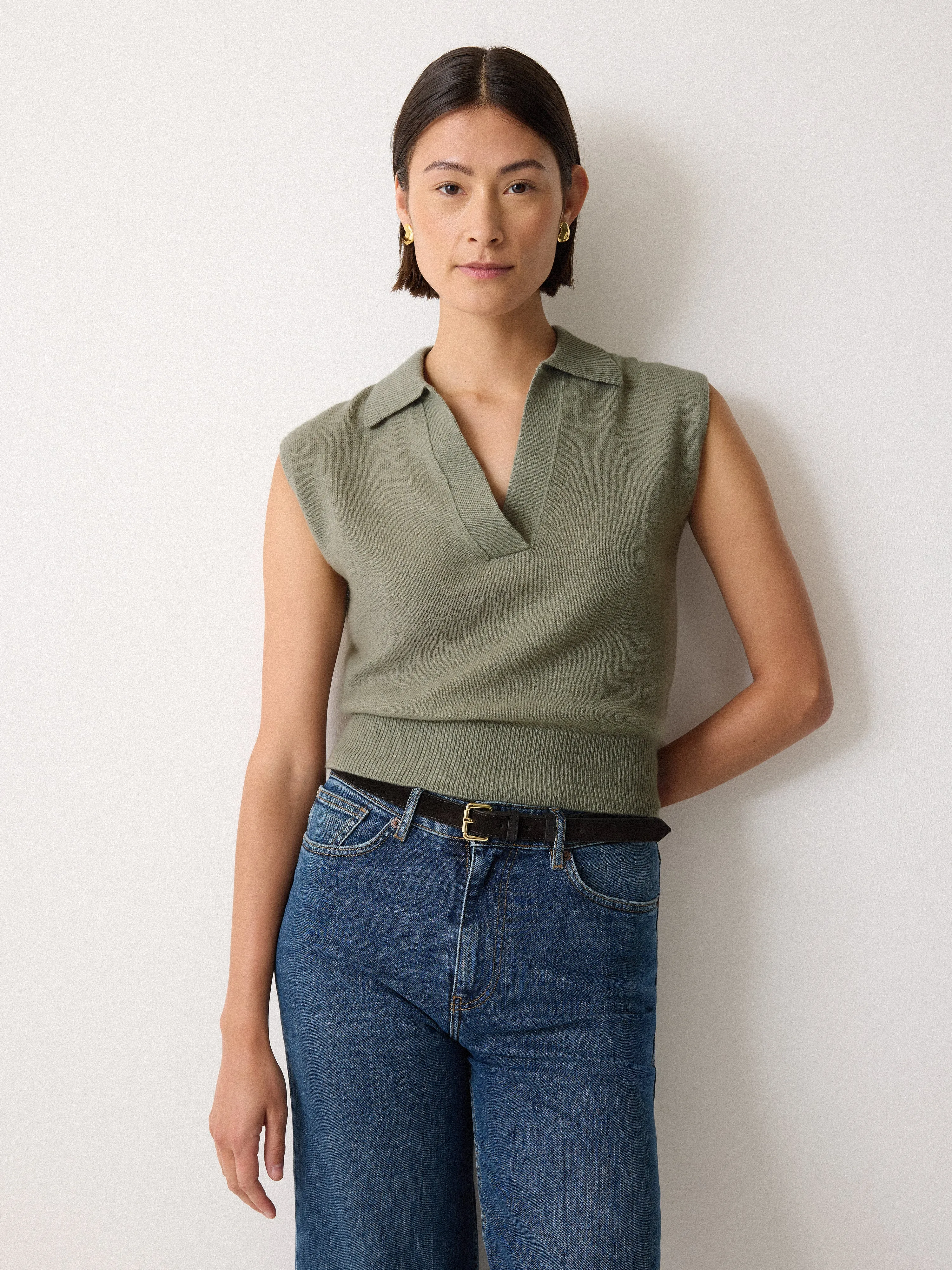 Wool Cashmere Blend Collar Top | Green sold by Jigsaw