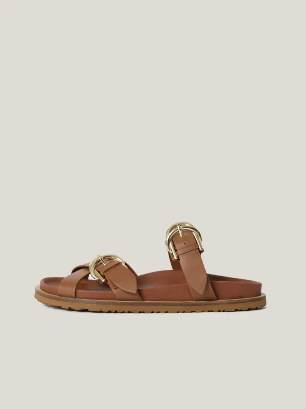 Buckle Detail Footbed Sandal | Tan sold by Jigsaw