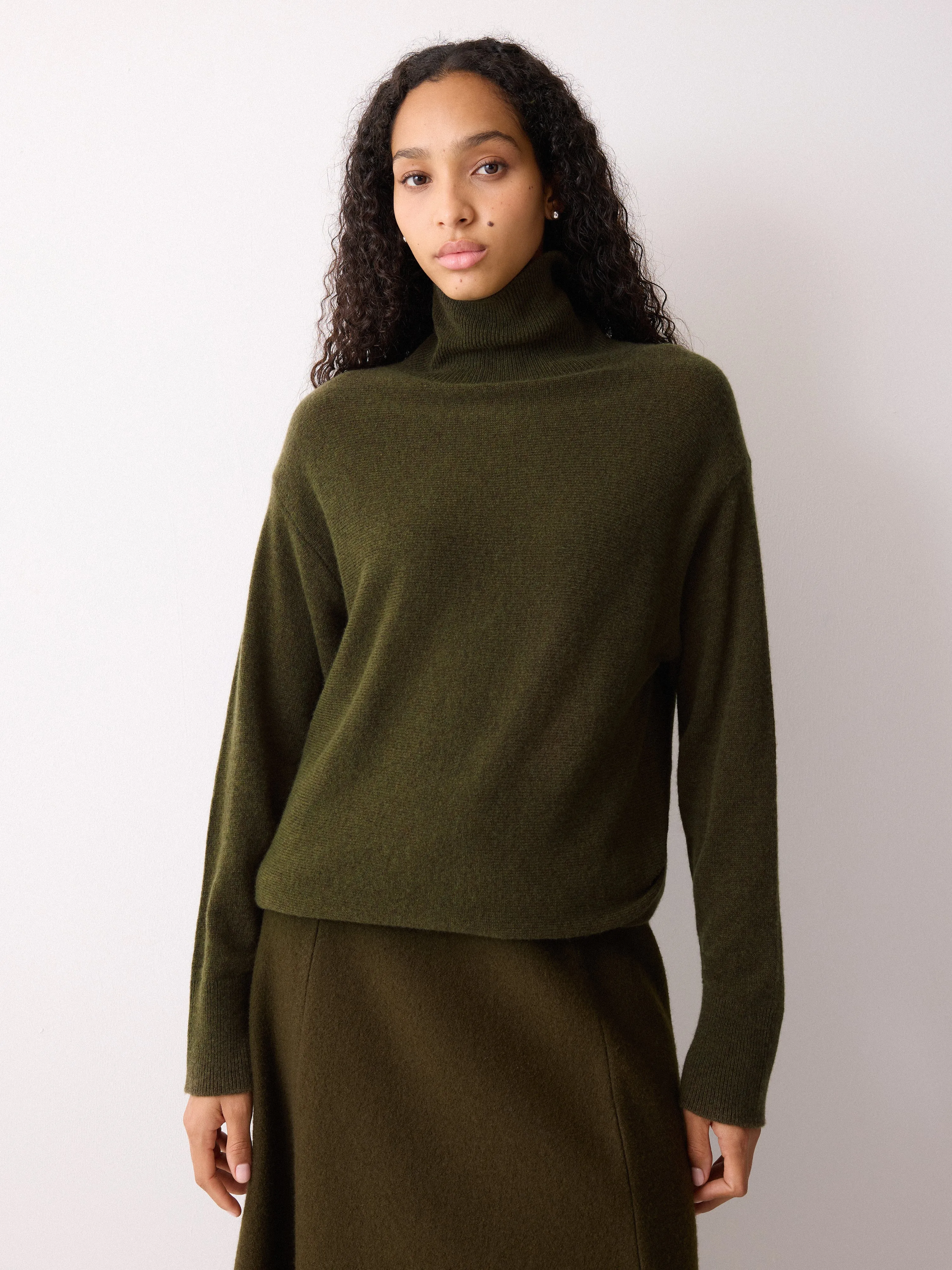Wool Blend Cocoon Turtle Neck Jumper | Khaki sold by Jigsaw