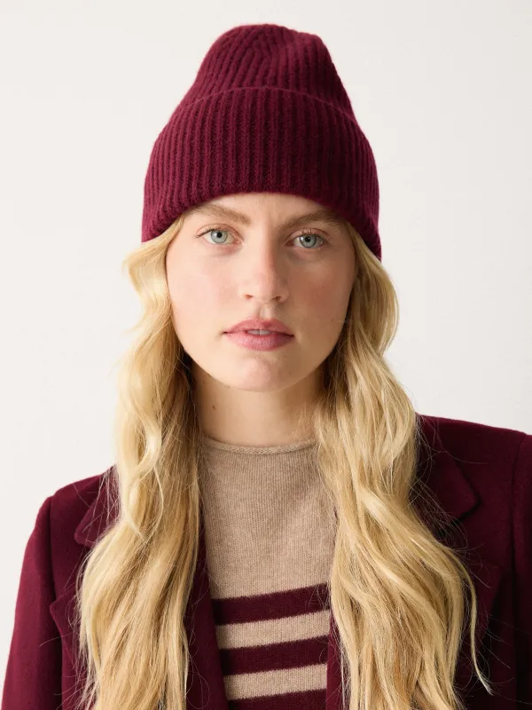 Wool Cashmere Blend Rib Beanie | Burgundy sold by Jigsaw