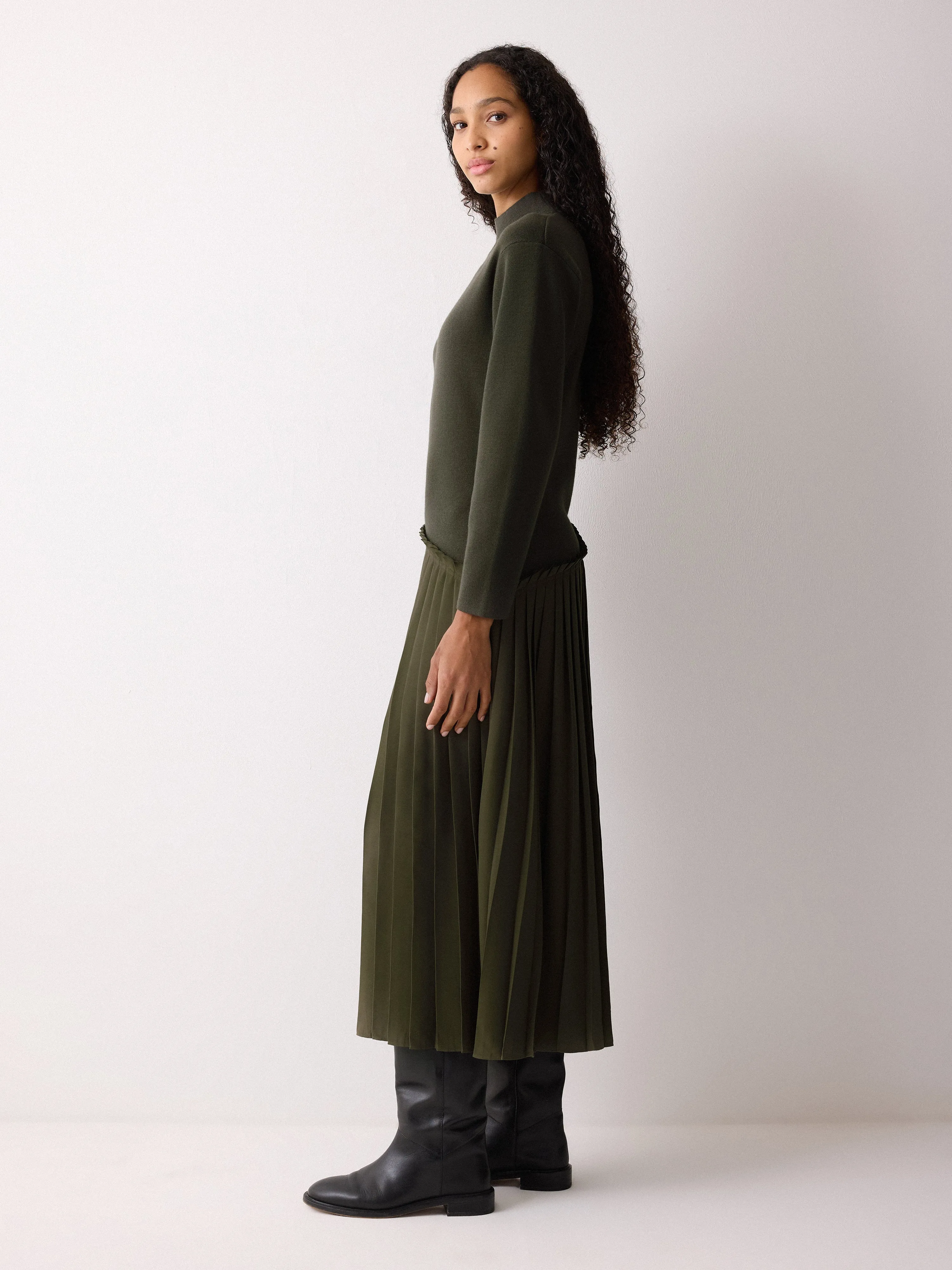 Pleated Skirt Jumper Dress | Khaki sold by Jigsaw product image thumbnail 3