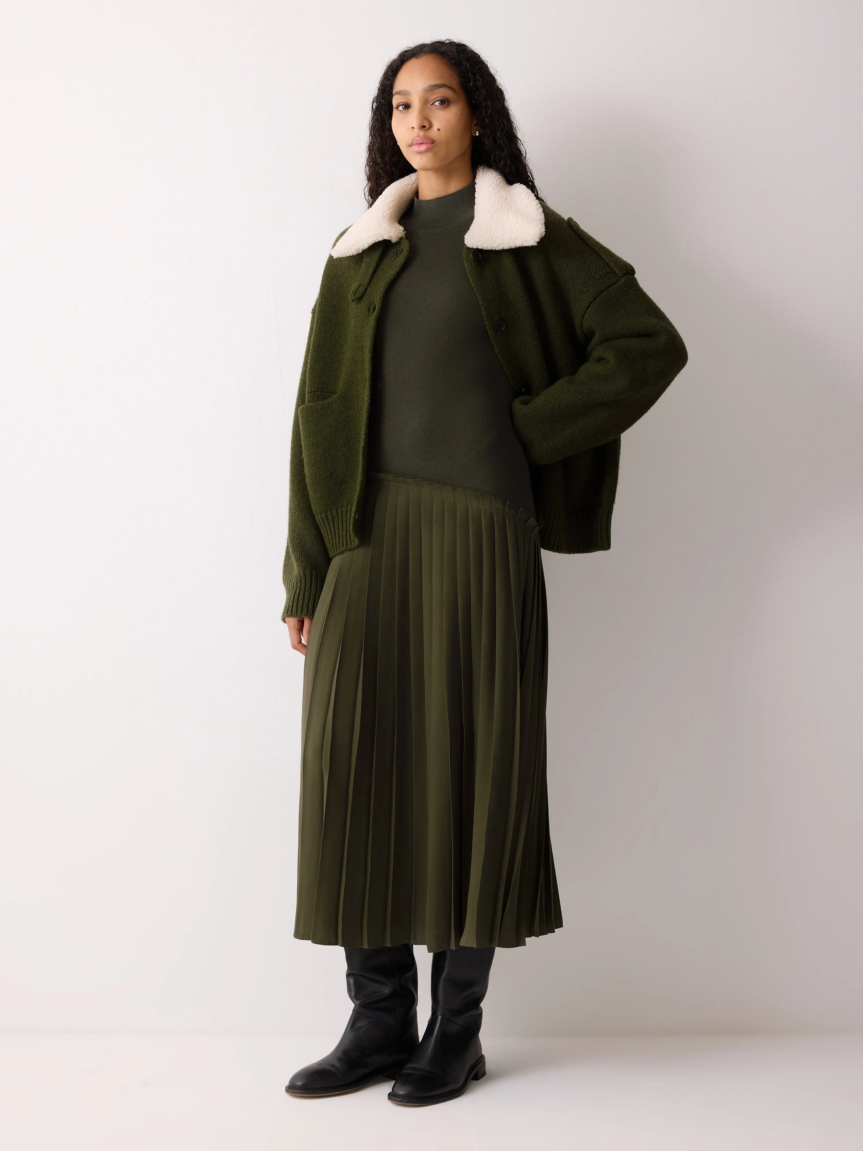 Pleated Skirt Jumper Dress | Khaki sold by Jigsaw product image thumbnail 2