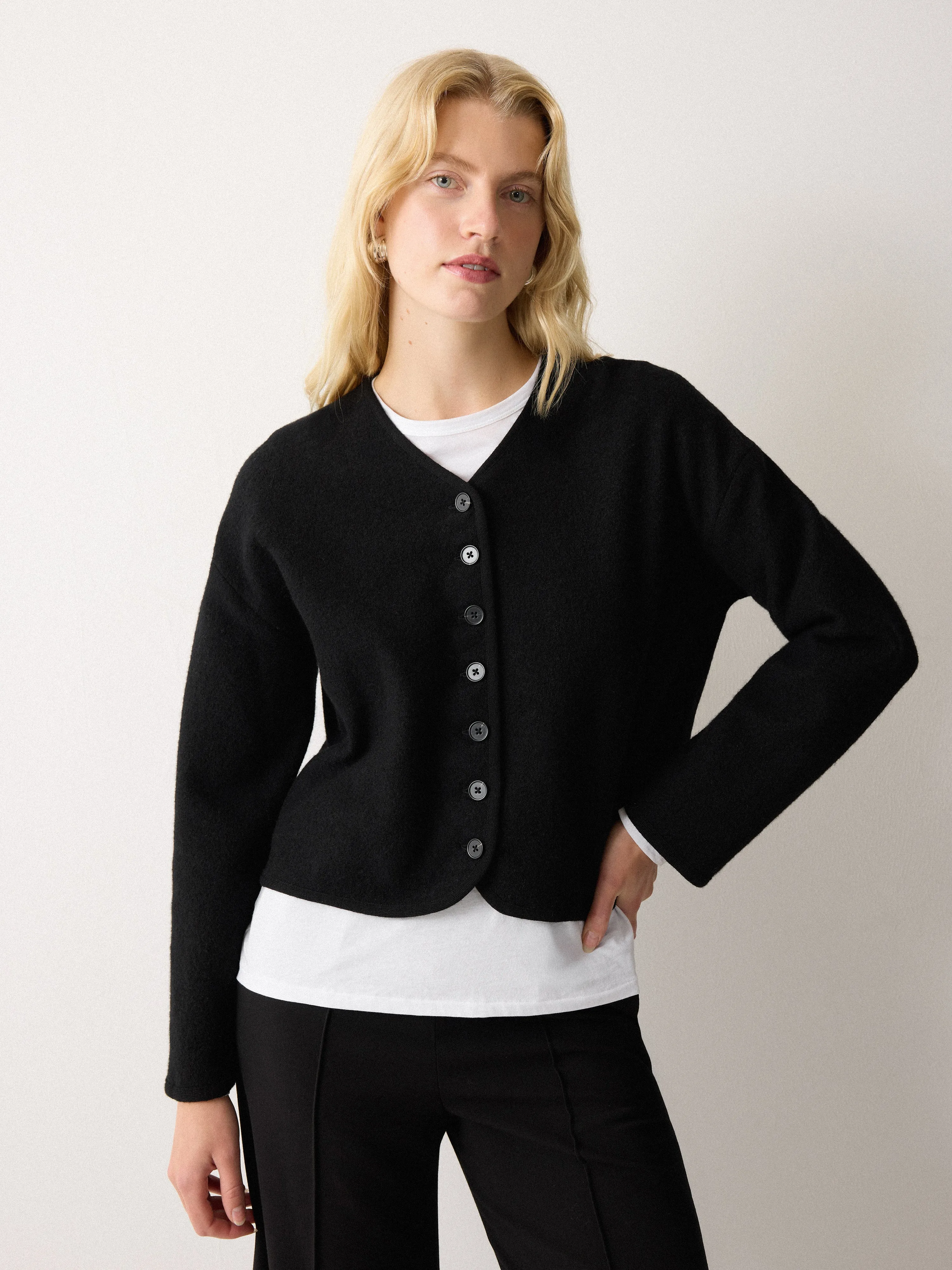 Boiled Wool Blend Jacket | Black sold by Jigsaw