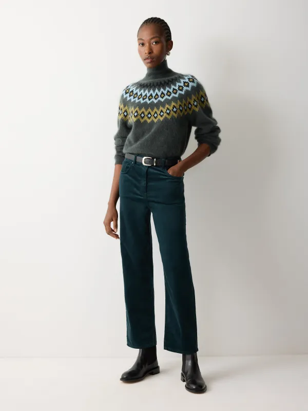 Delmont Velvet Tapered Jean | Green sold by Jigsaw