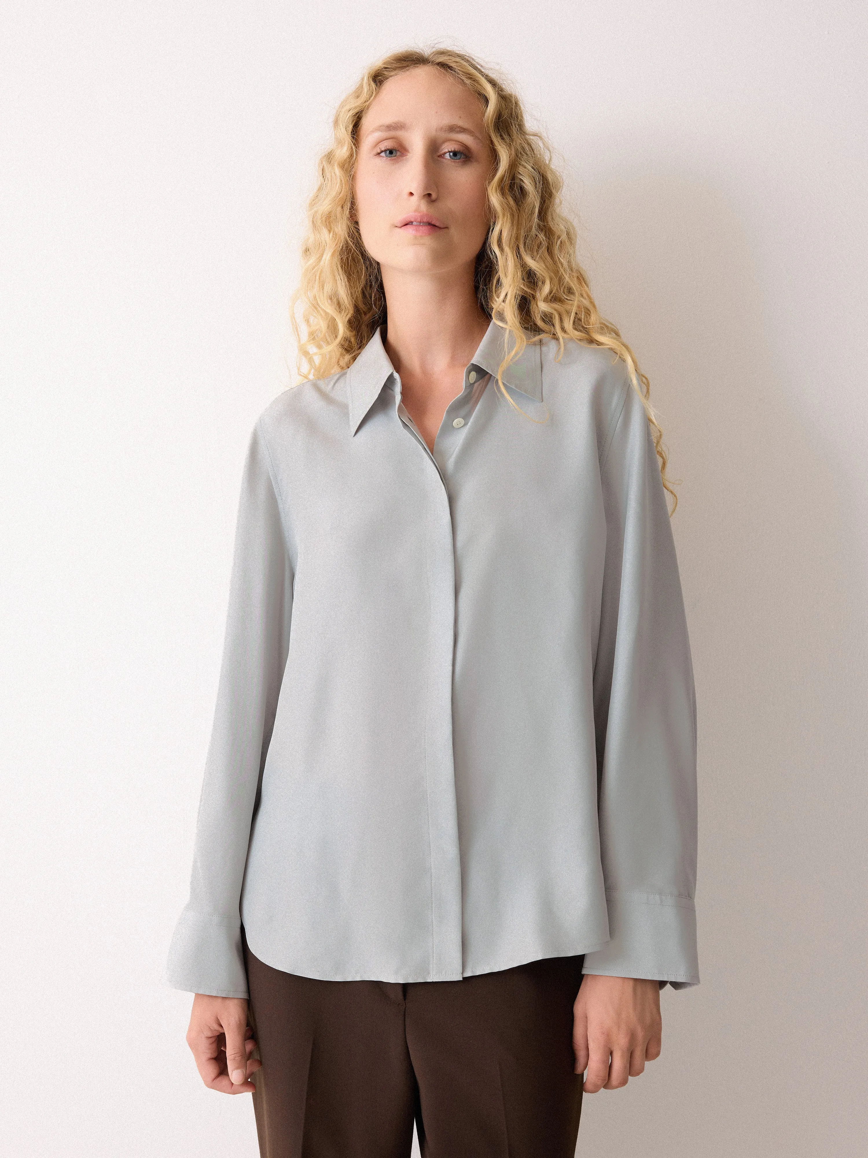 Silk Habotai Classic Shirt | Grey sold by Jigsaw product image thumbnail 3