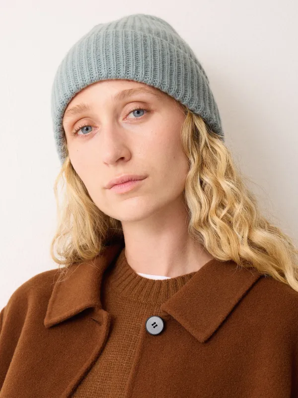 Wool Cashmere Blend Rib Beanie | Blue sold by Jigsaw