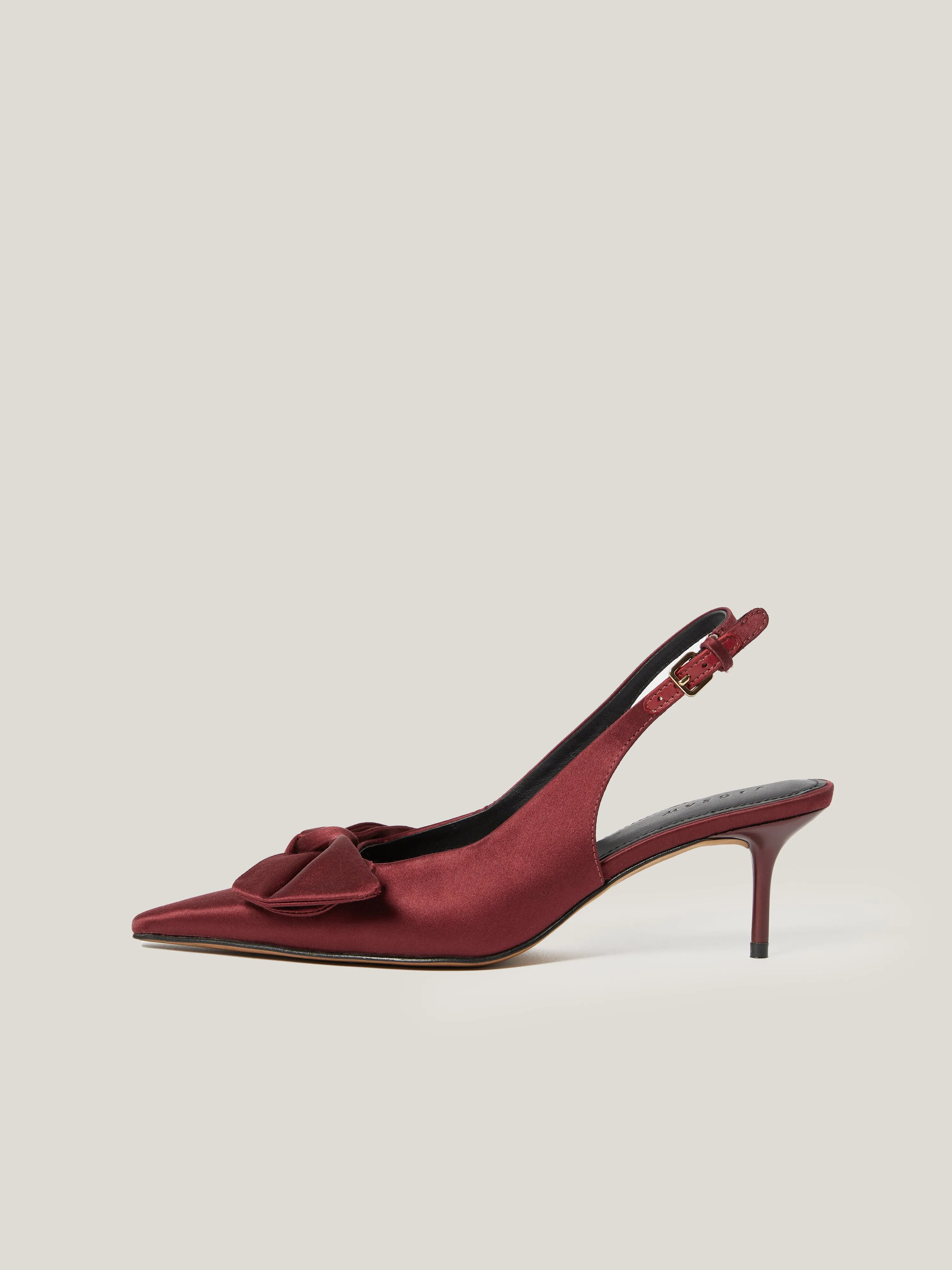 Satin Bow Slingback Heel | Burgundy sold by Jigsaw