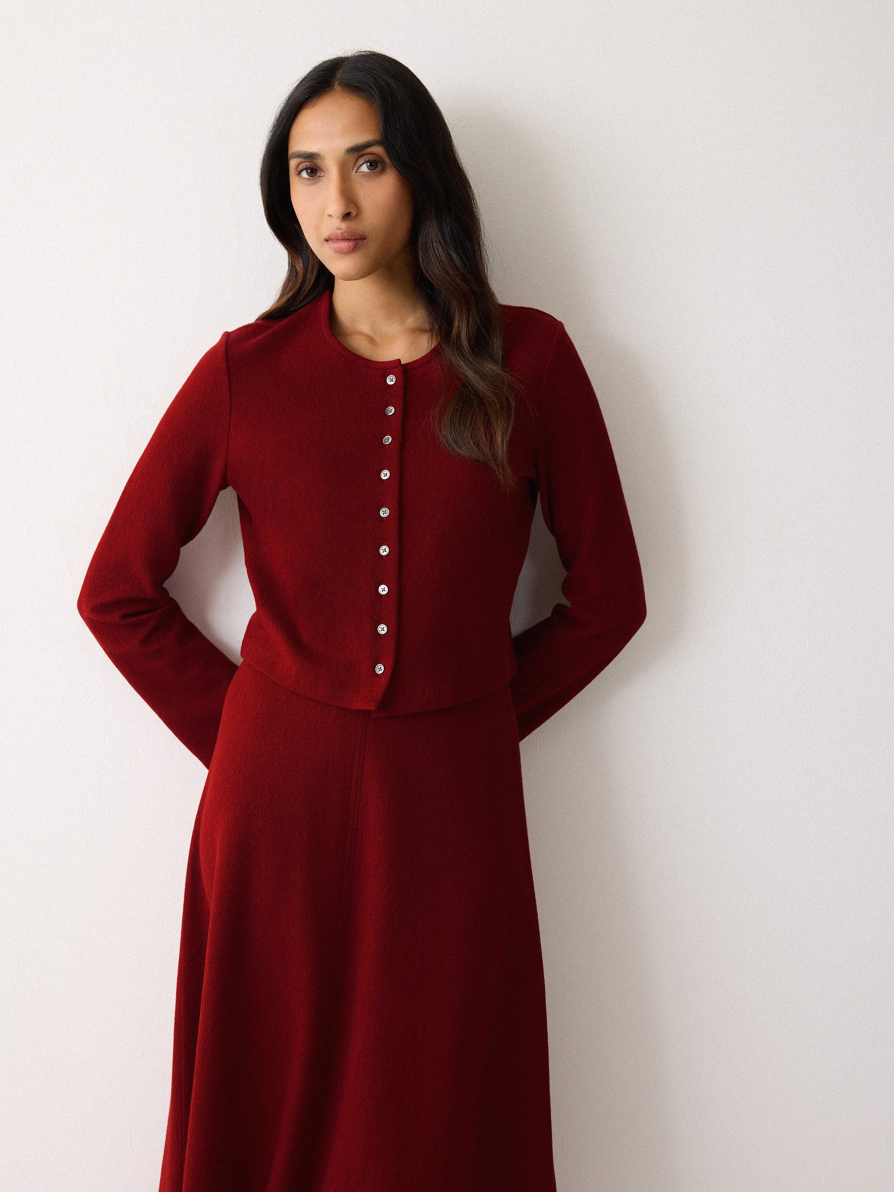 Textured Jersey Cardi Jacket | Red sold by Jigsaw