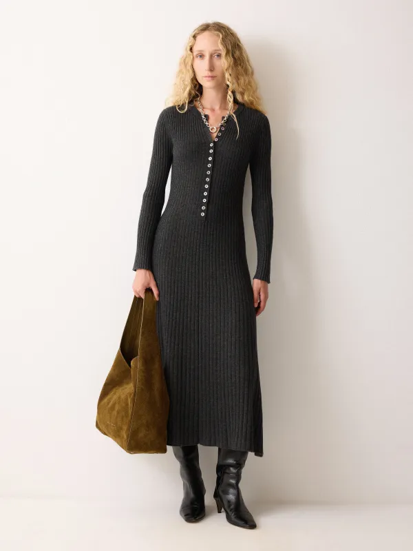 Multi Button Rib Knit Dress | Charcoal sold by Jigsaw