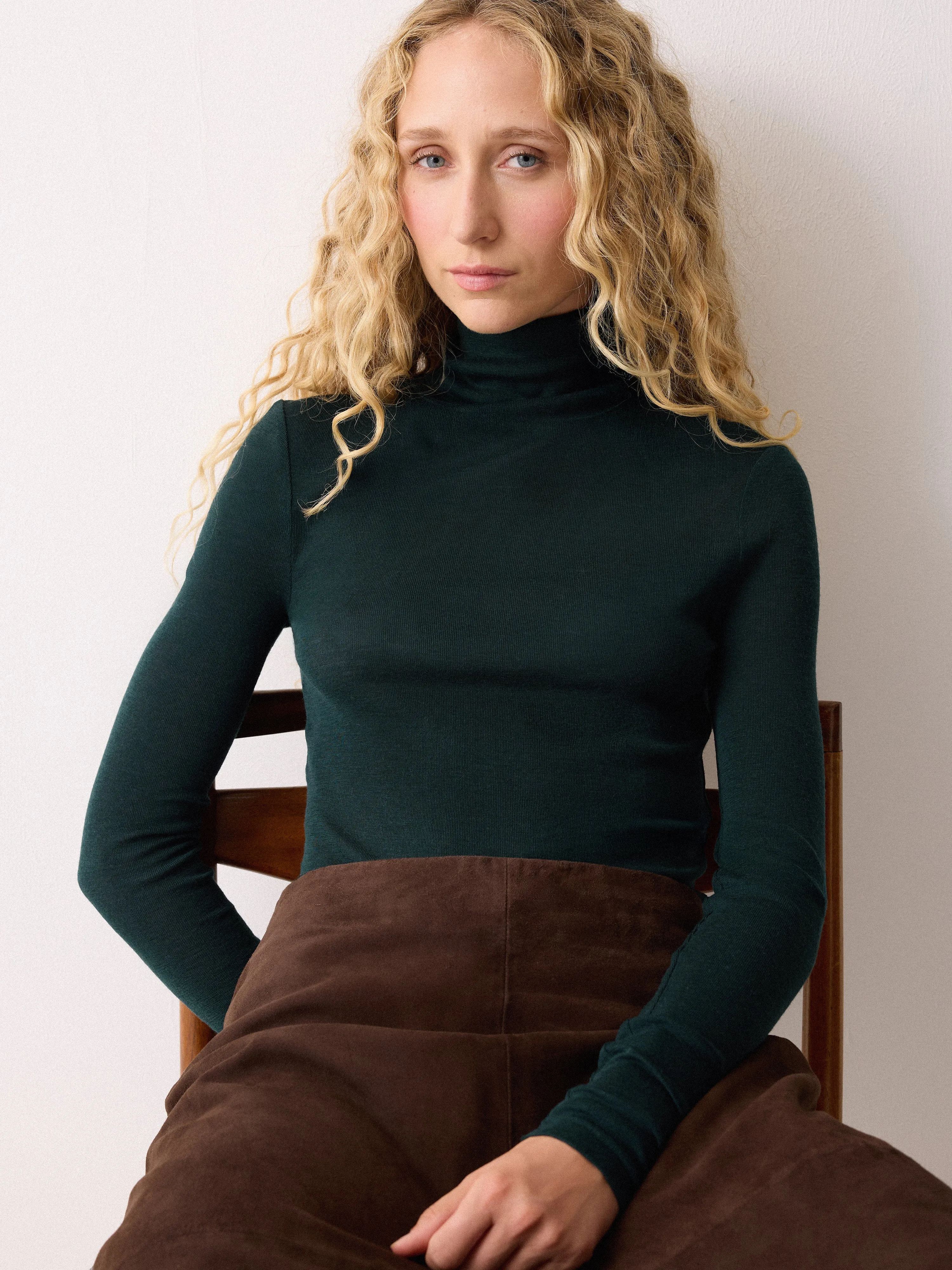 Wool Jersey Polo Neck Top | Green sold by Jigsaw