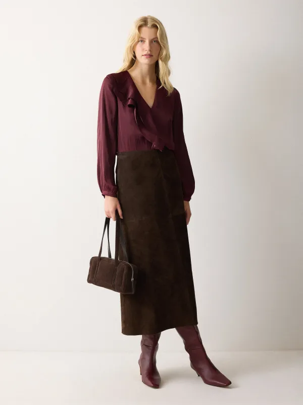 Recycled Satin Frill Blouse | Red sold by Jigsaw