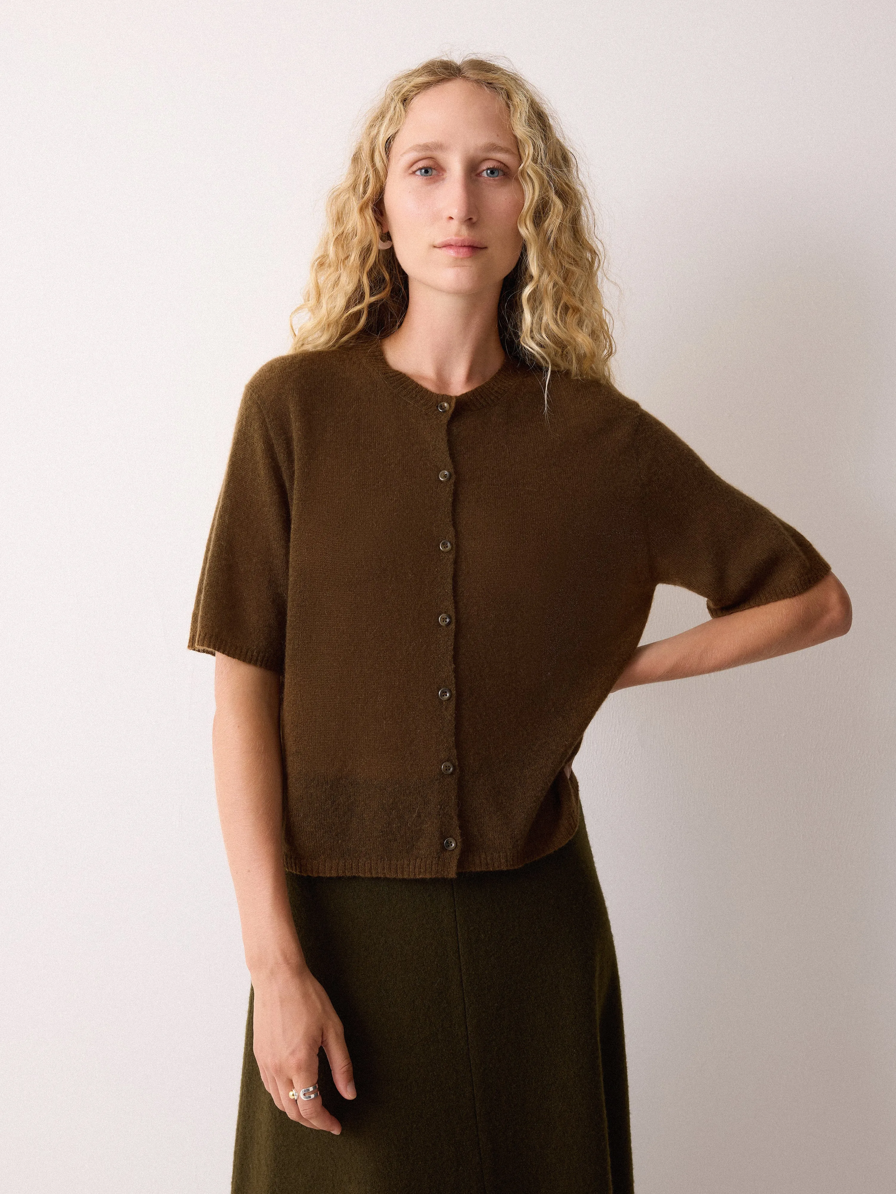Soft Gauzy Button T-shirt | Brown sold by Jigsaw product image thumbnail 3