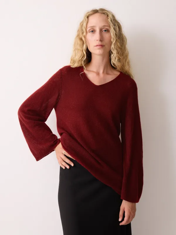 Soft Gauzy V Neck Jumper | Red sold by Jigsaw