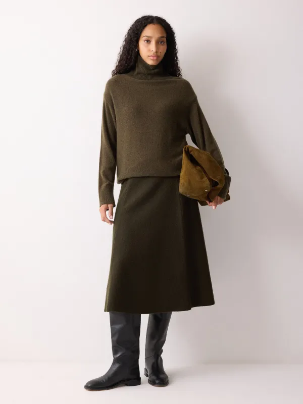 Boiled Wool Blend Skirt | Khaki sold by Jigsaw