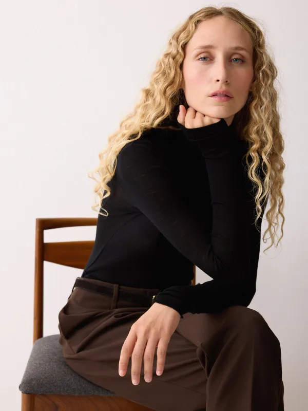 Wool Jersey Polo Neck Top | Black sold by Jigsaw