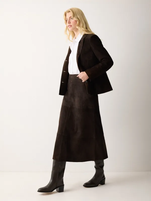 Suede Fluid Midi Skirt | Brown sold by Jigsaw