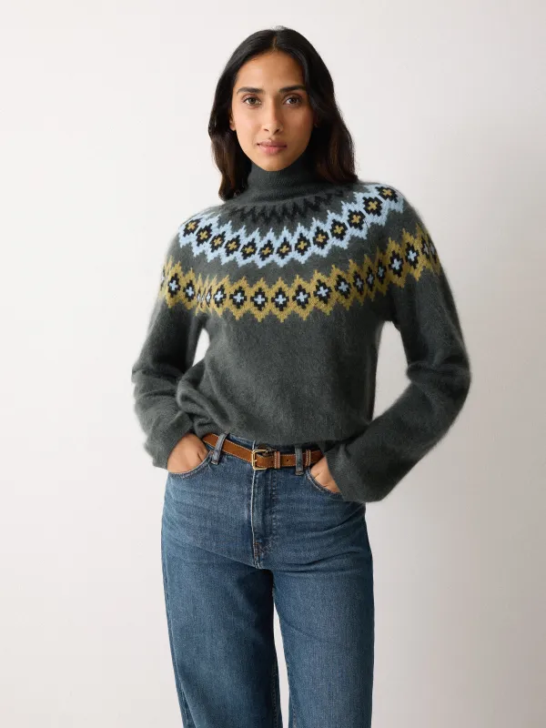 Halo Cashmere Fairisle Jumper | Green sold by Jigsaw