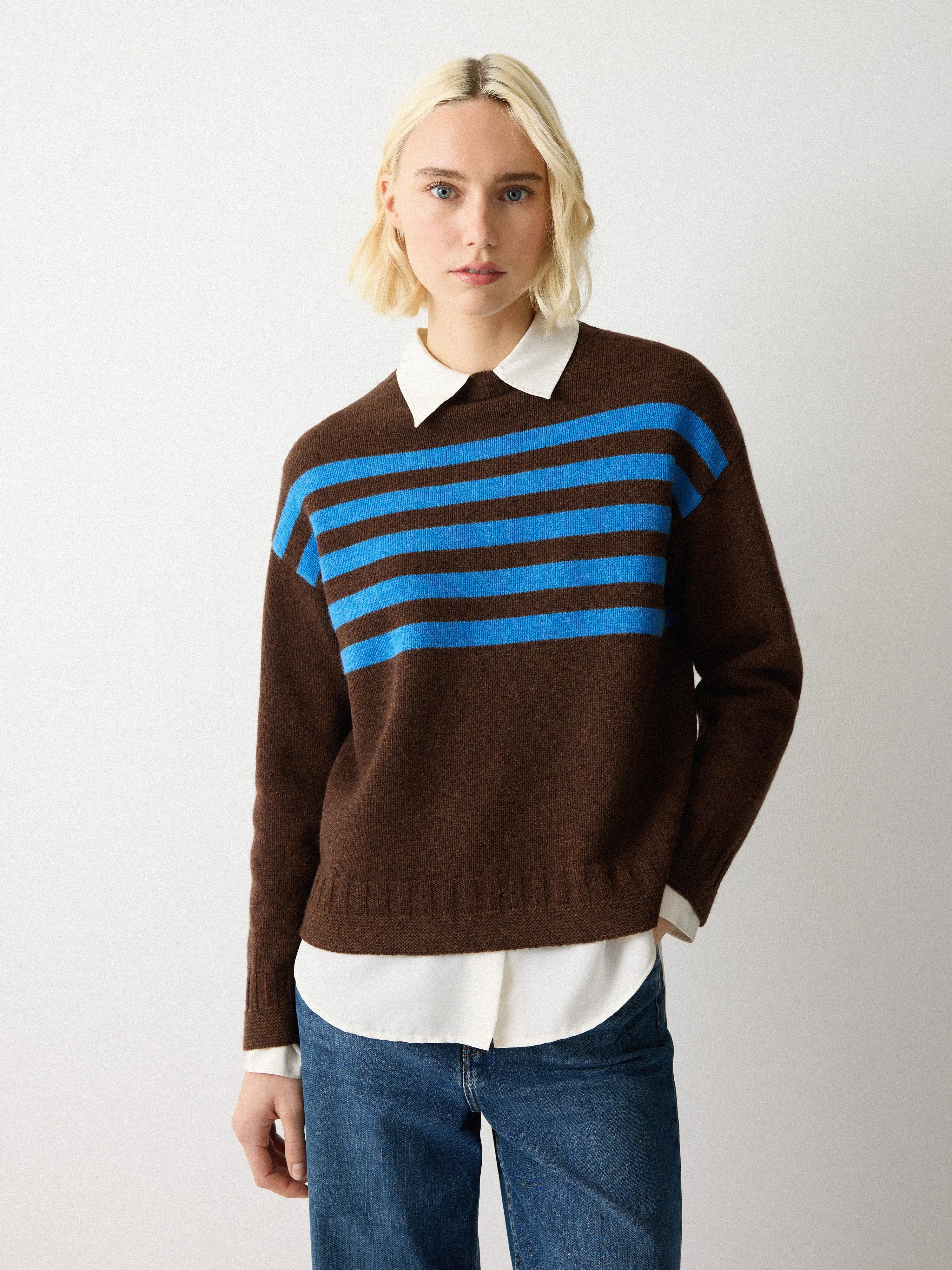 Stripe Guernsey Jumper | Brown sold by Jigsaw product image thumbnail 3