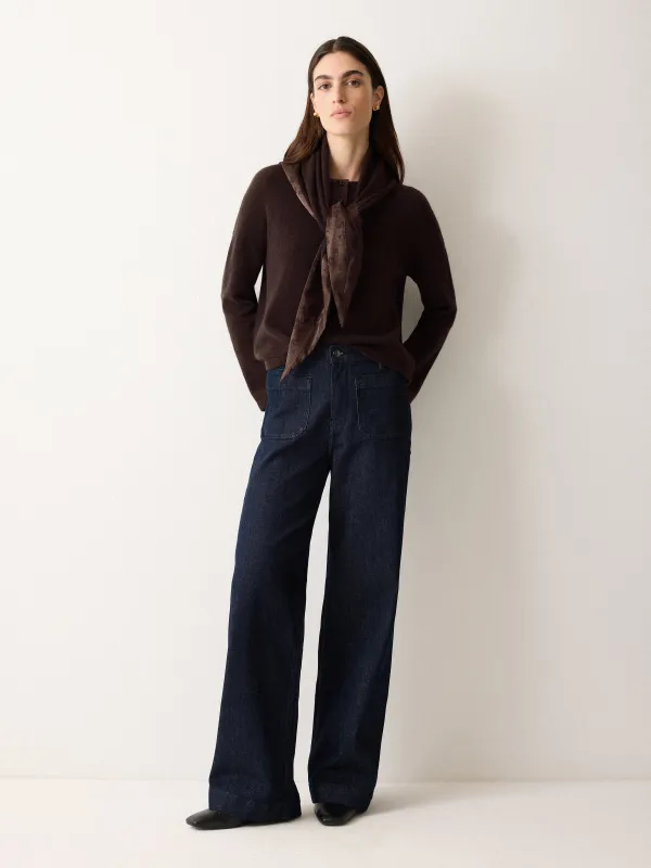 Wool Blend Satin Trim Top | Brown sold by Jigsaw