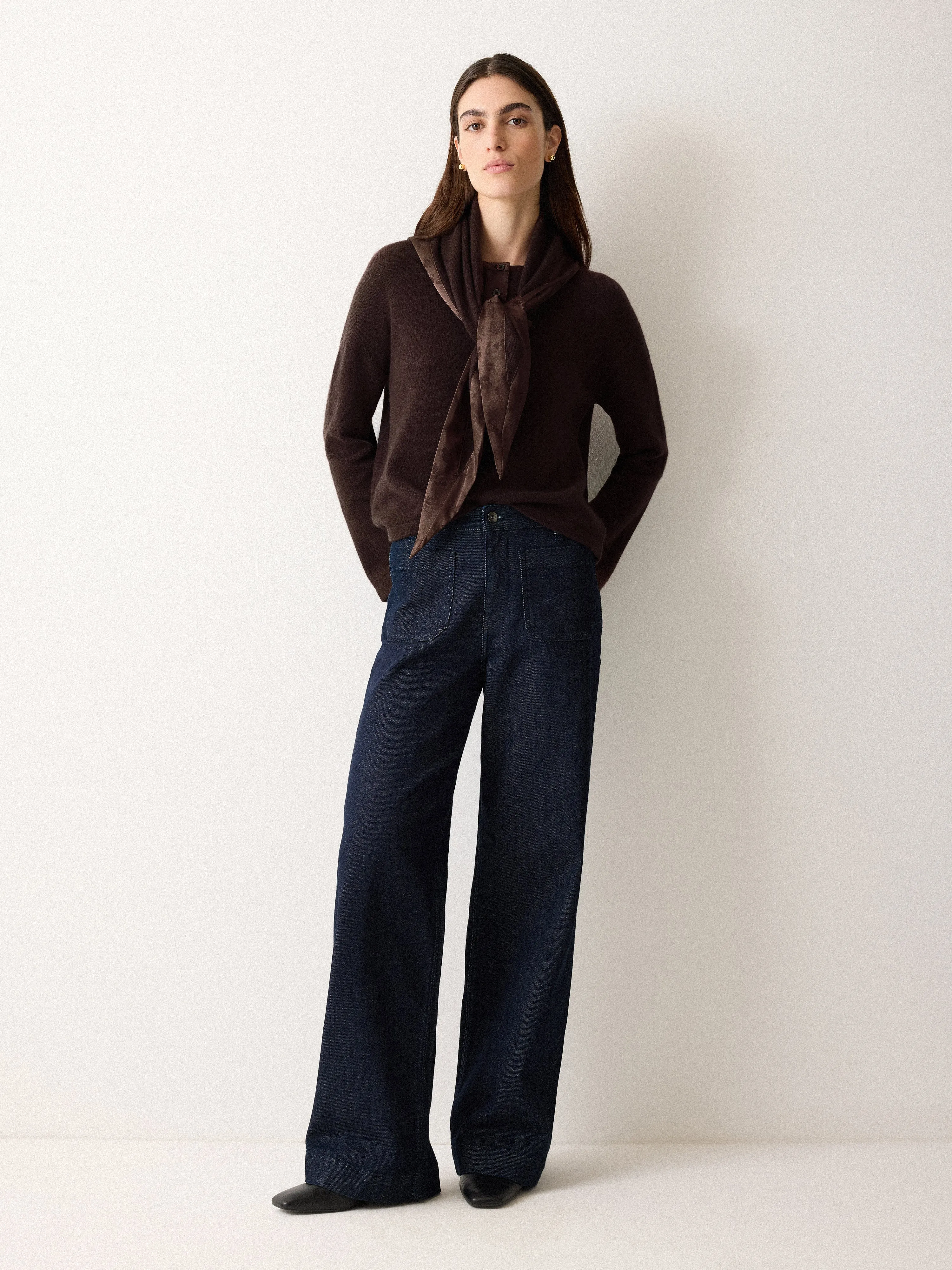 Wool Blend Satin Trim Top | Brown sold by Jigsaw