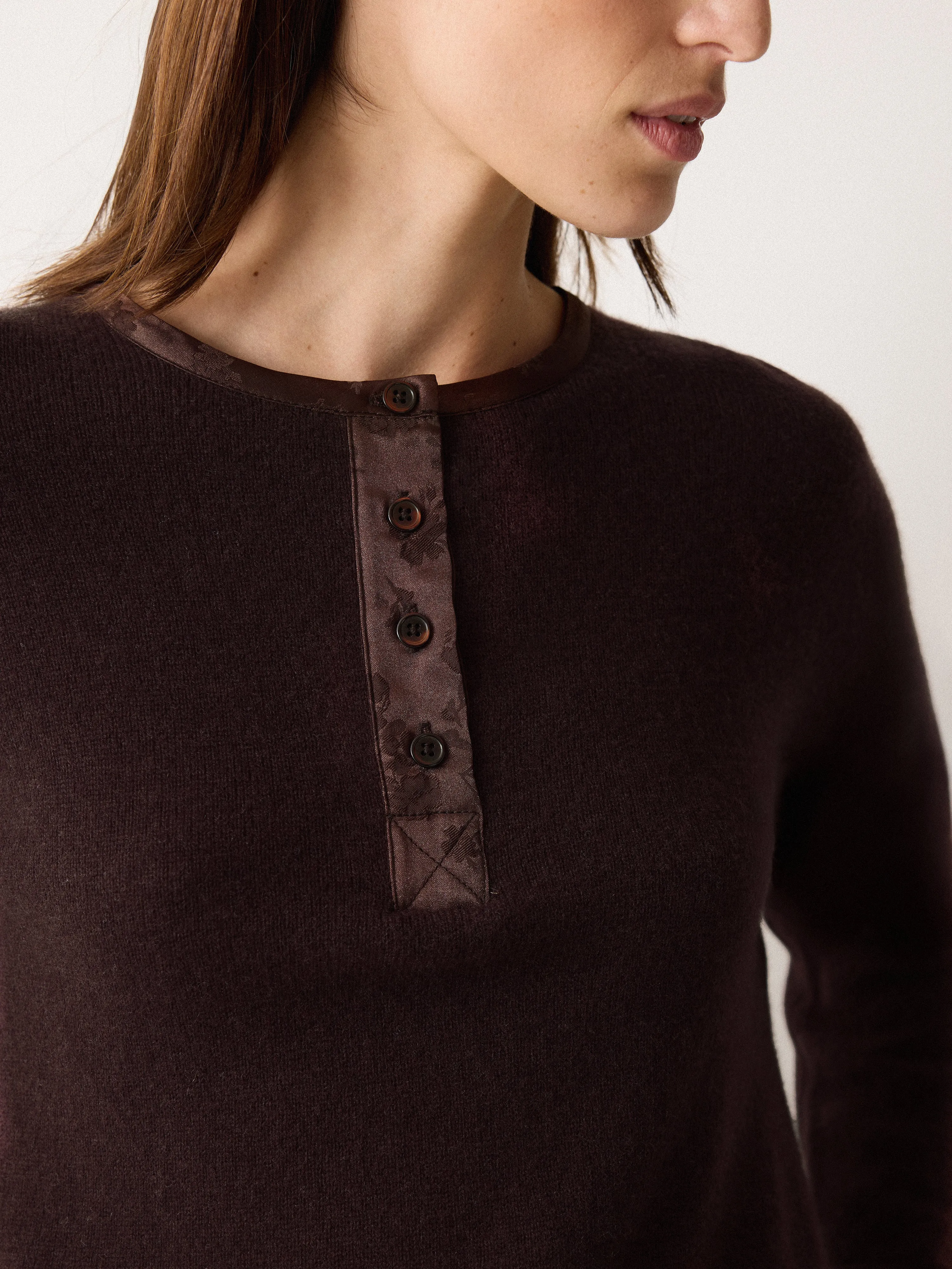 Wool Blend Satin Trim Top | Brown sold by Jigsaw product image thumbnail 2