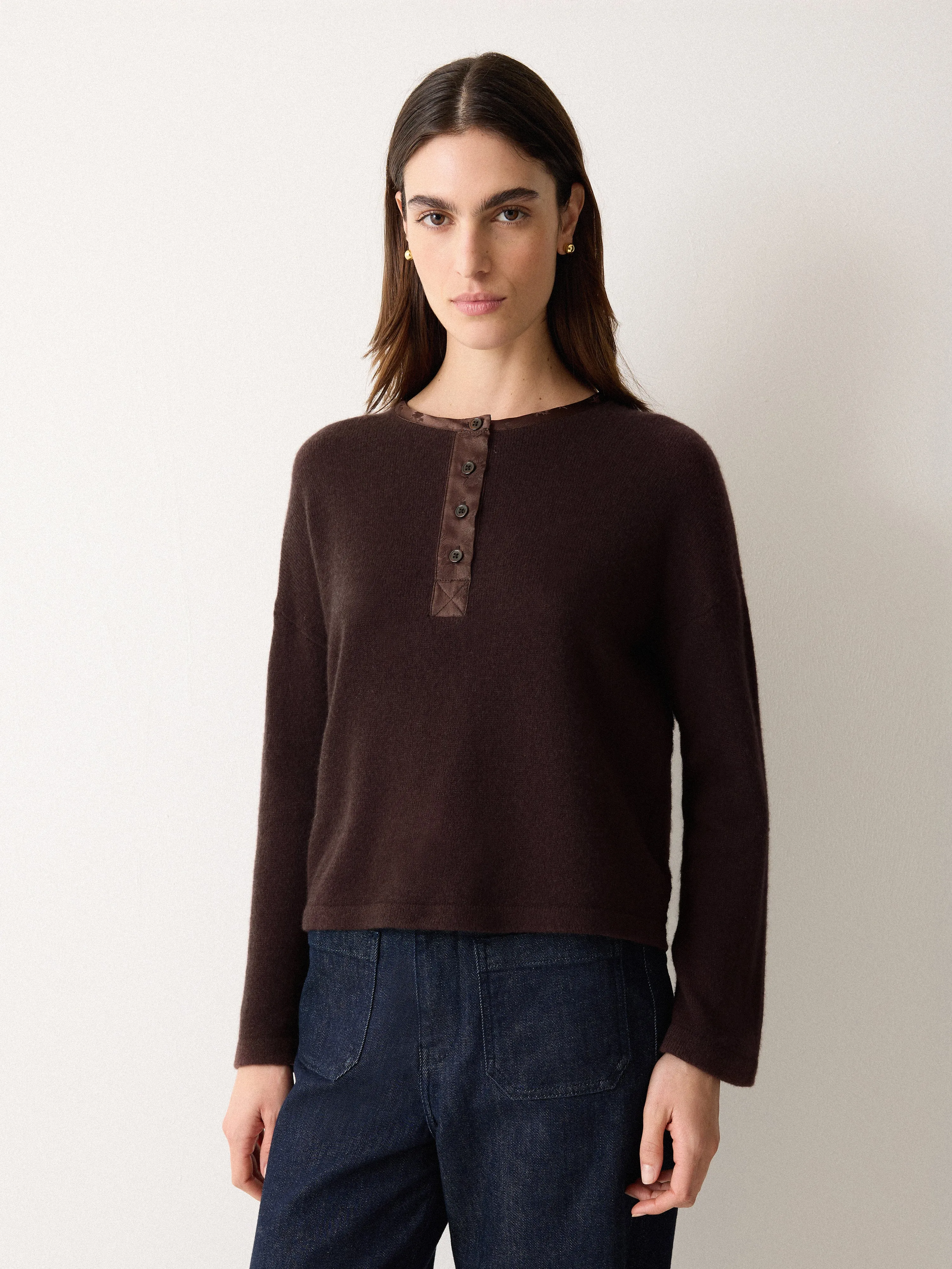 Wool Blend Satin Trim Top | Brown sold by Jigsaw product image thumbnail 3