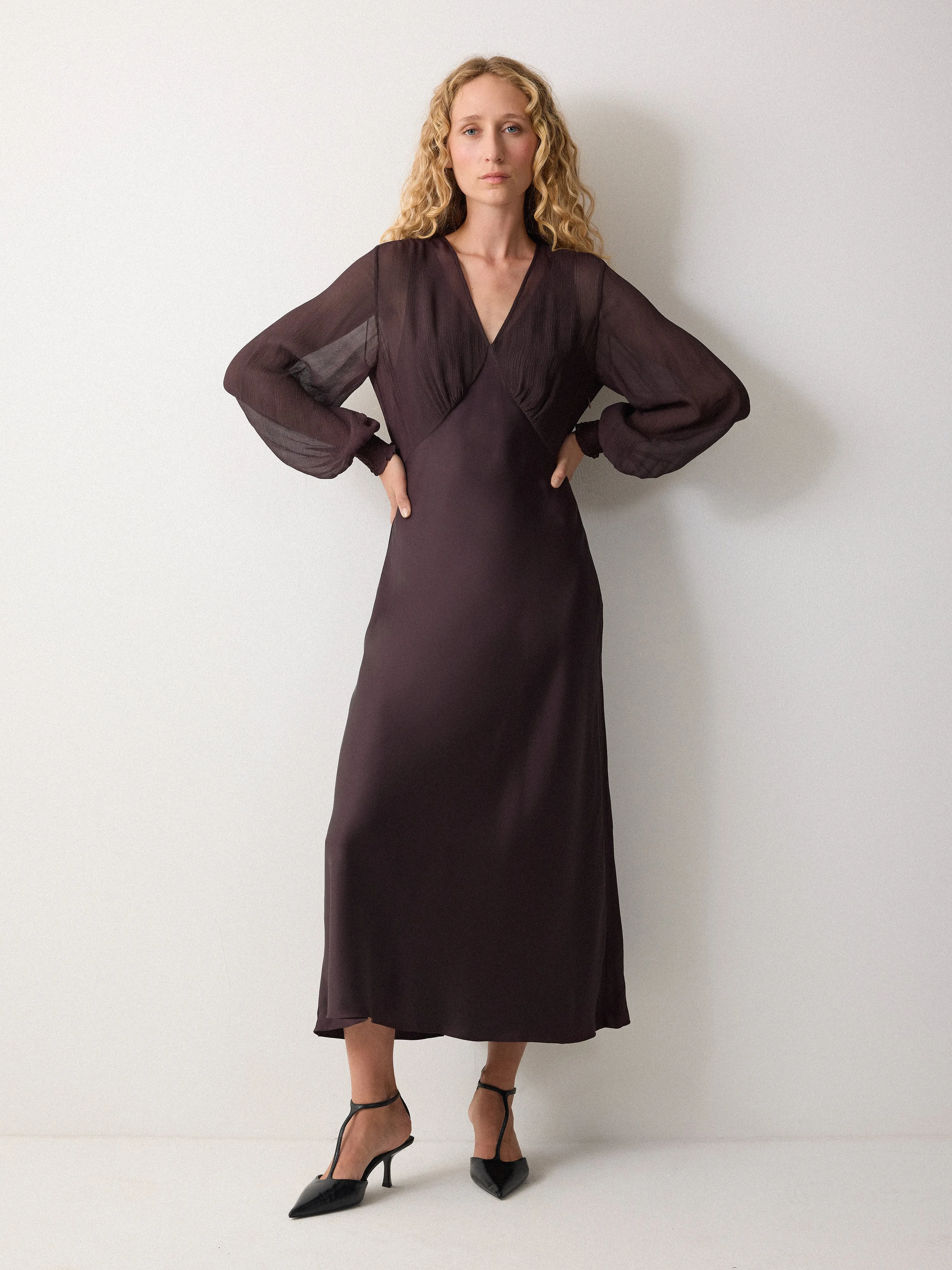 Long Sleeve Bias Dress | Purple sold by Jigsaw