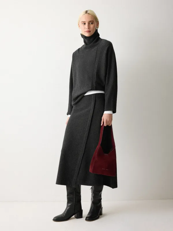 Overlap Seam Detail Skirt | Charcoal sold by Jigsaw