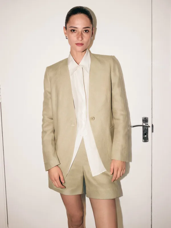 Irish Linen Edge-edge Blazer | Sand sold by Jigsaw