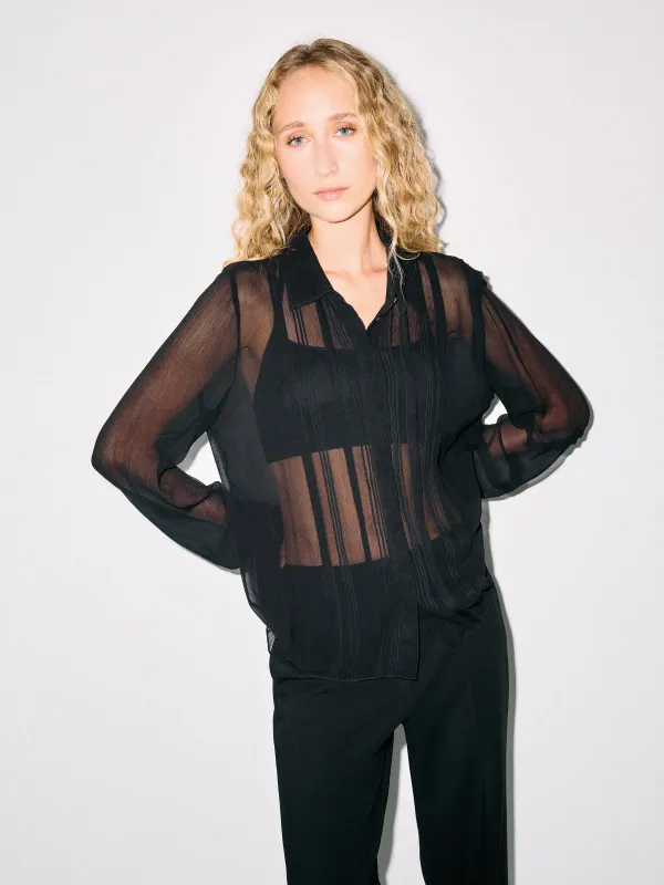 Pintuck Georgette Shirt | Black made by Jigsaw