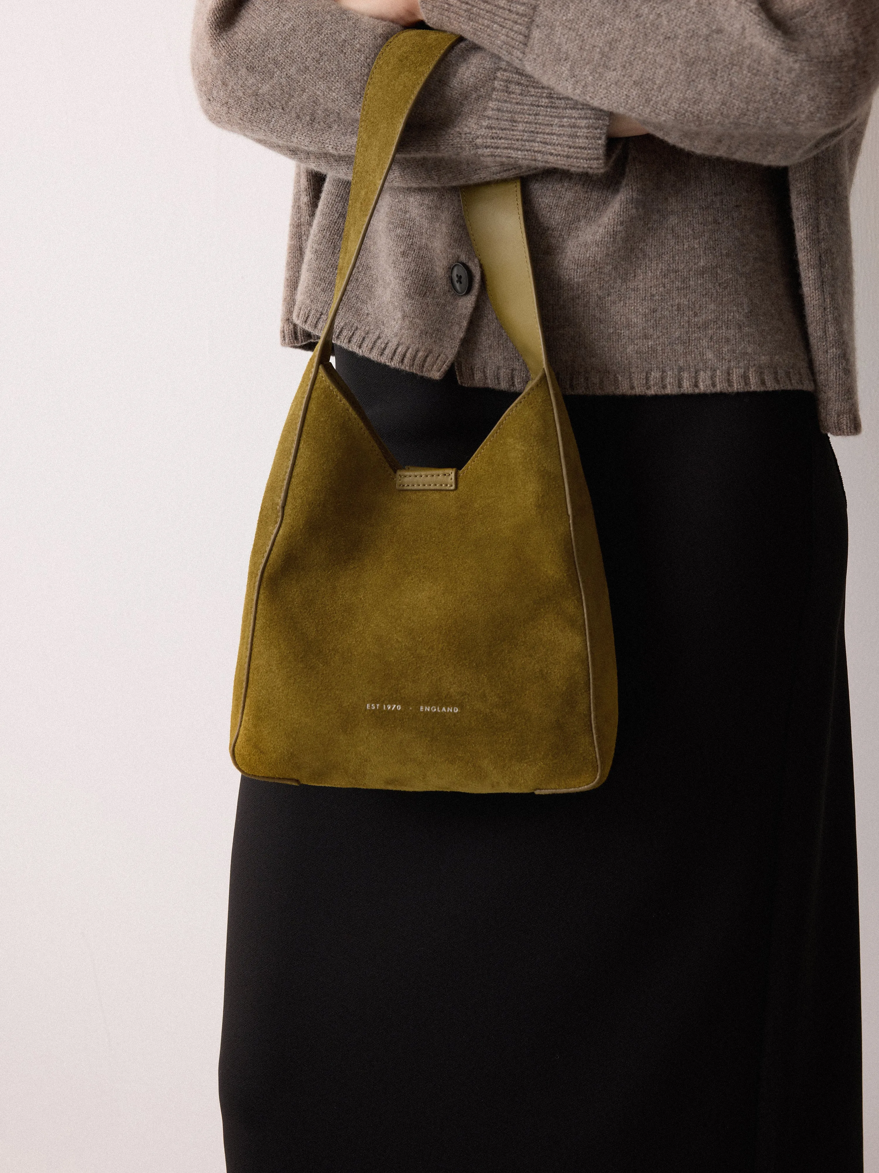 Mini Heckfield Suede Tote | Green sold by Jigsaw