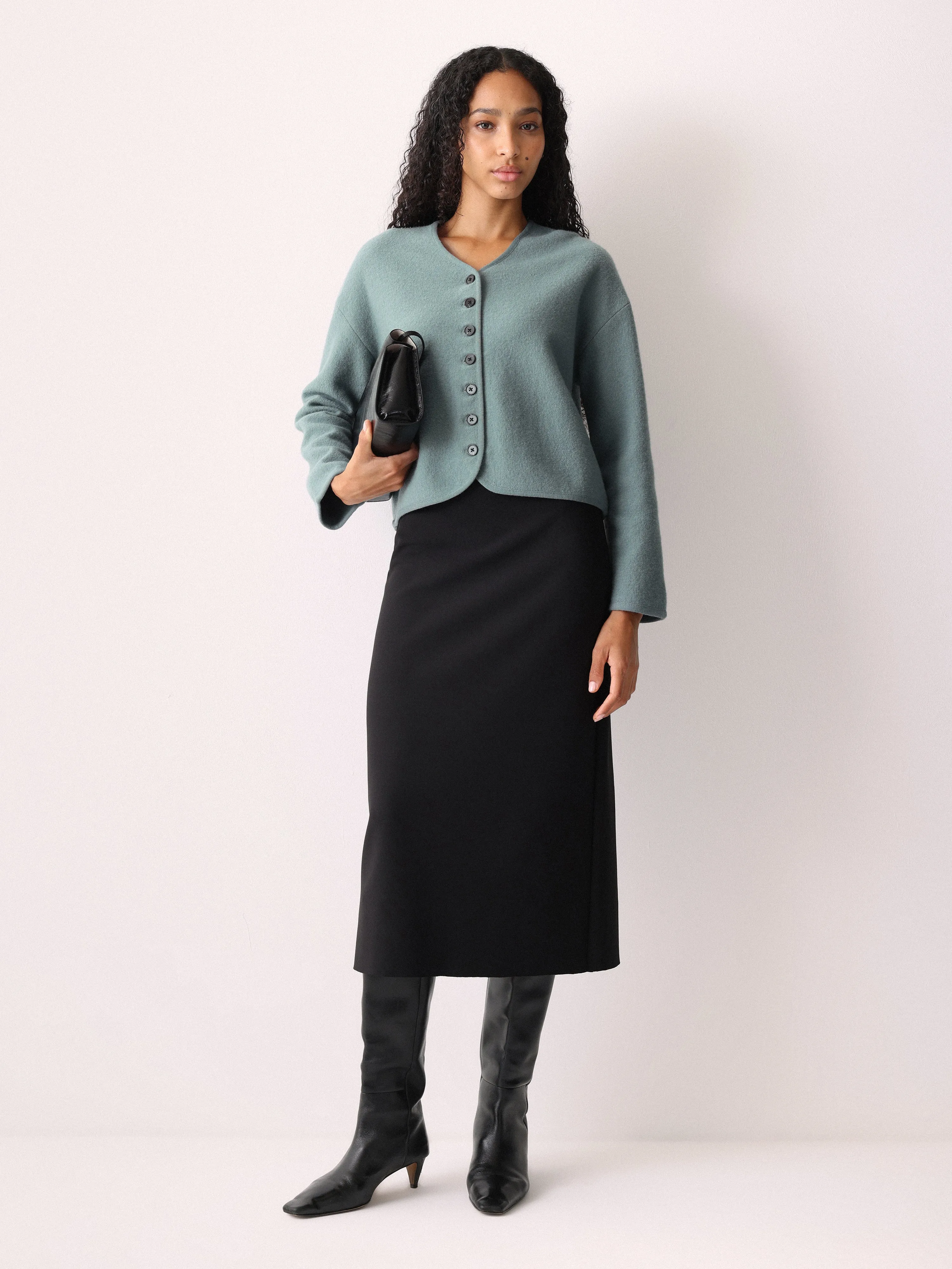 Boiled Wool Blend Jacket | Blue sold by Jigsaw