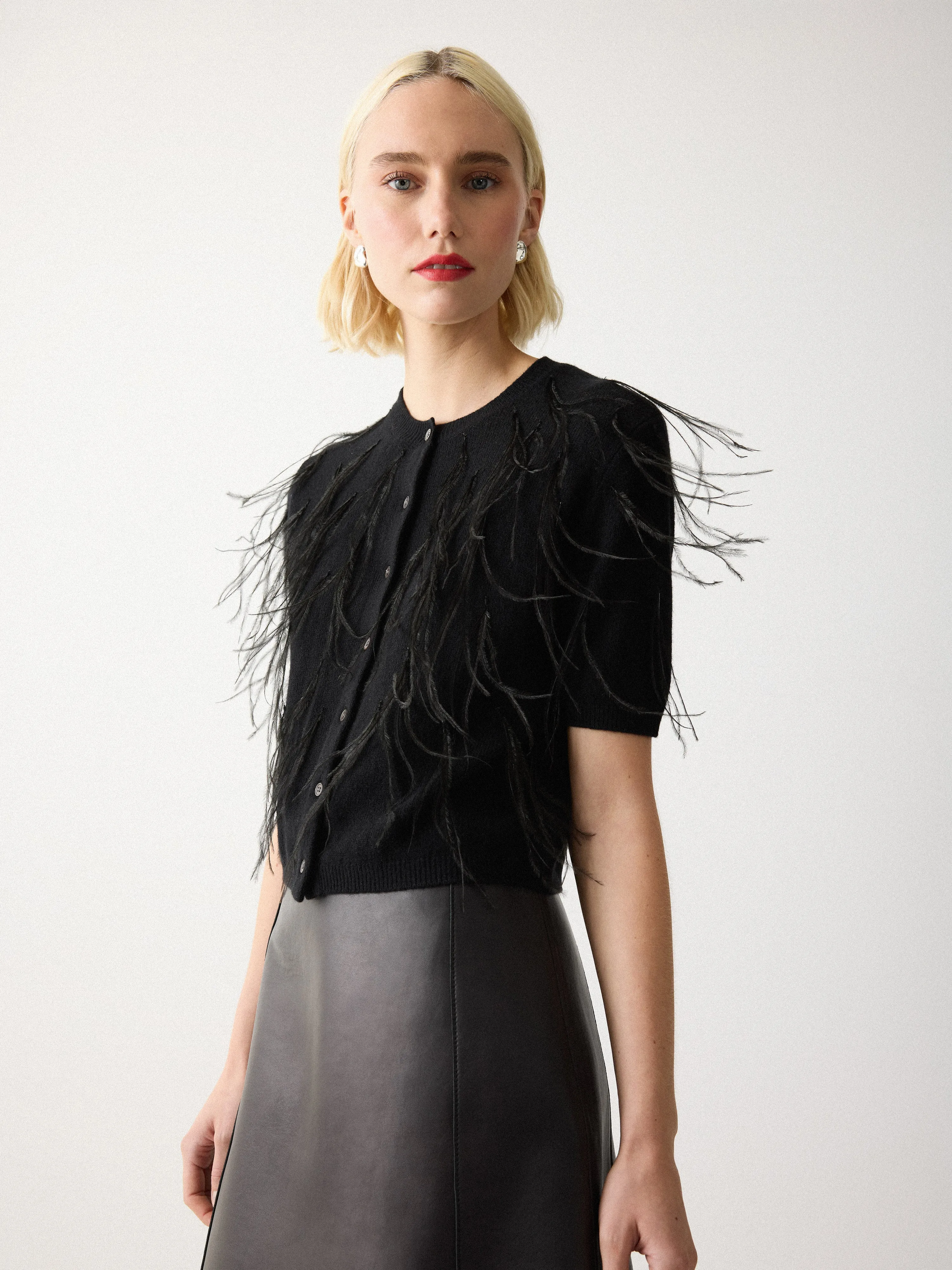 Feather Embellished Cardigan | Black sold by Jigsaw product image thumbnail 5