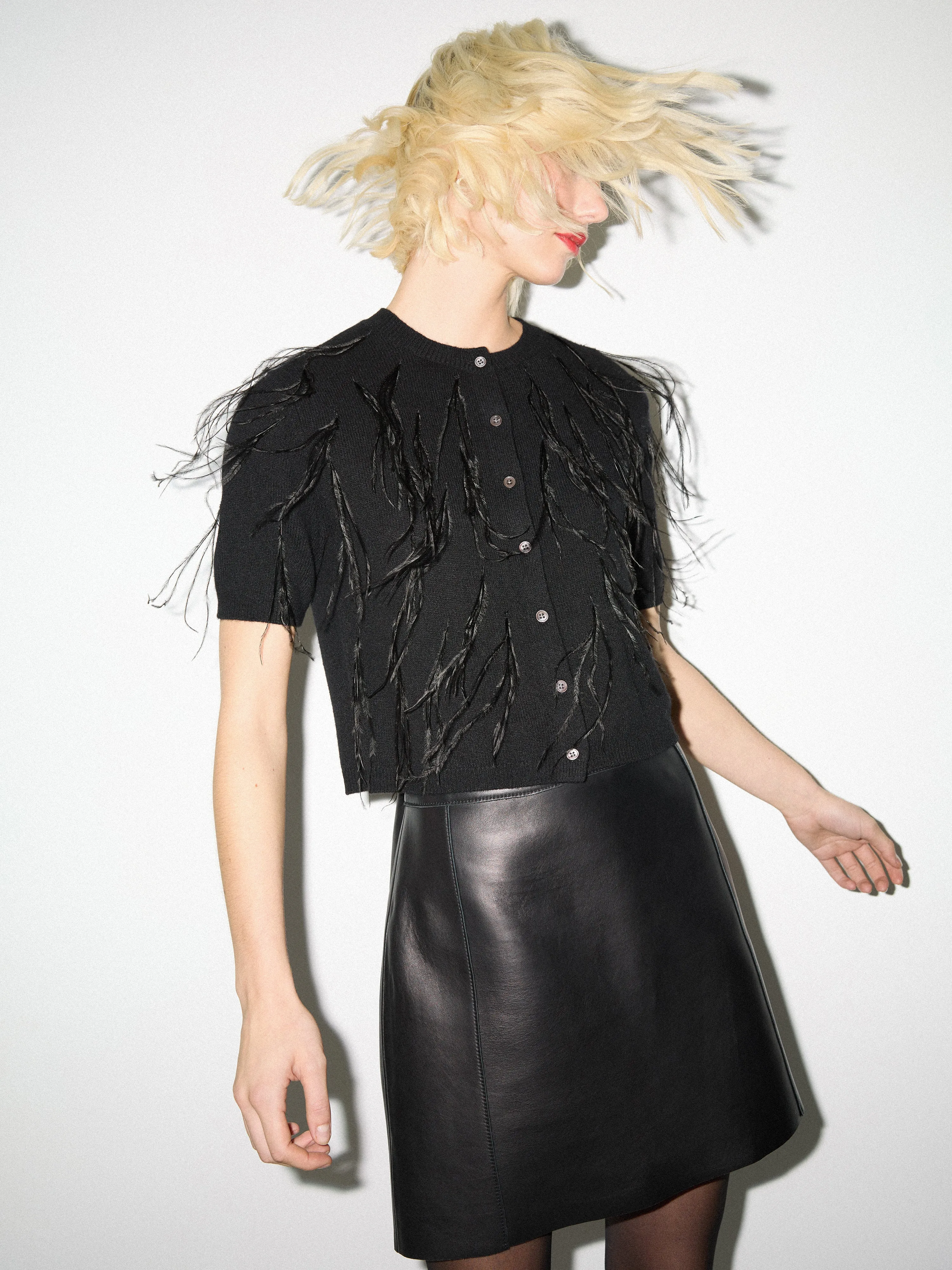 Feather Embellished Cardigan | Black sold by Jigsaw product image thumbnail 3