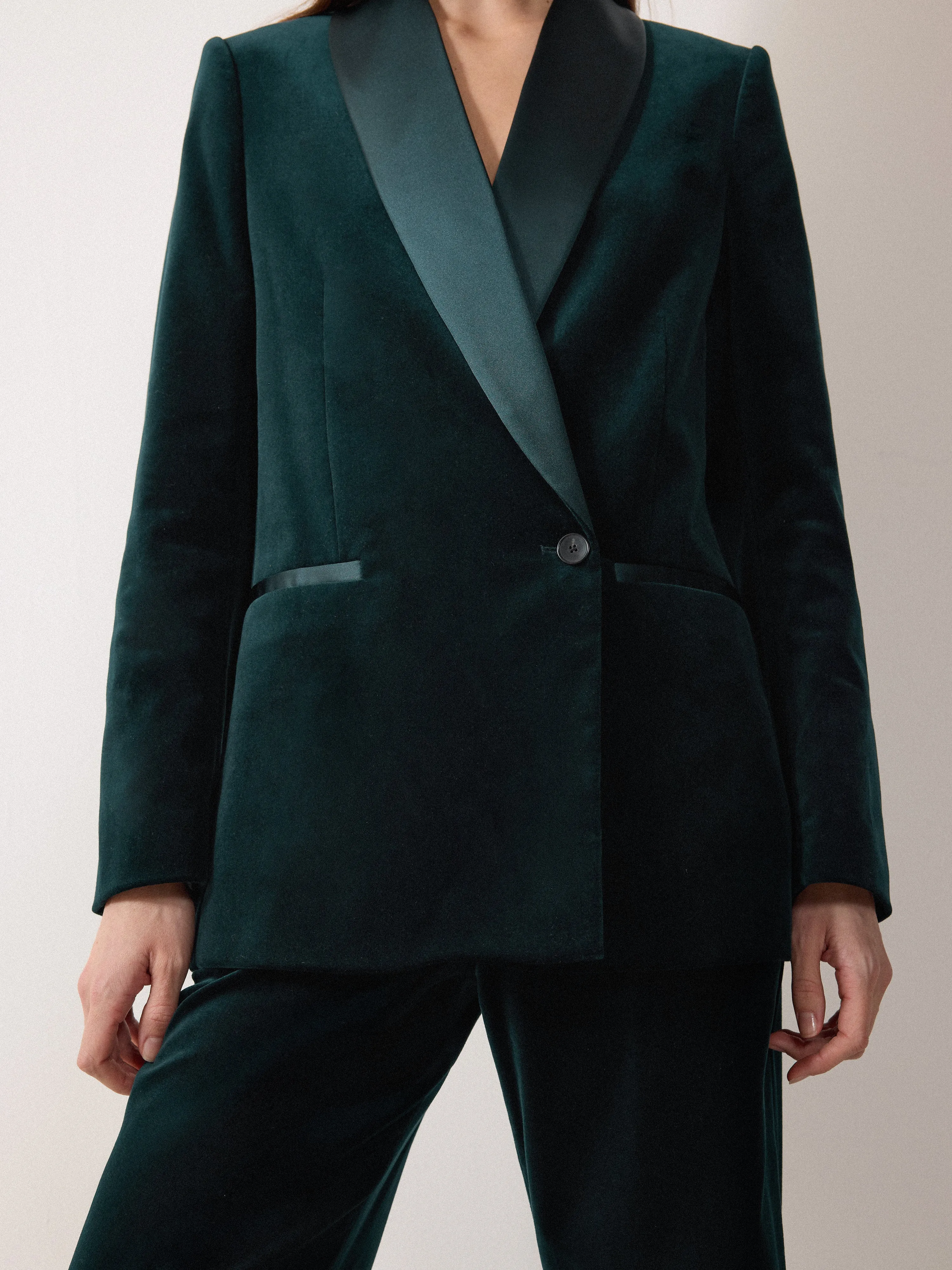 Velvet Satin Shawl Blazer | Green sold by Jigsaw product image thumbnail 3