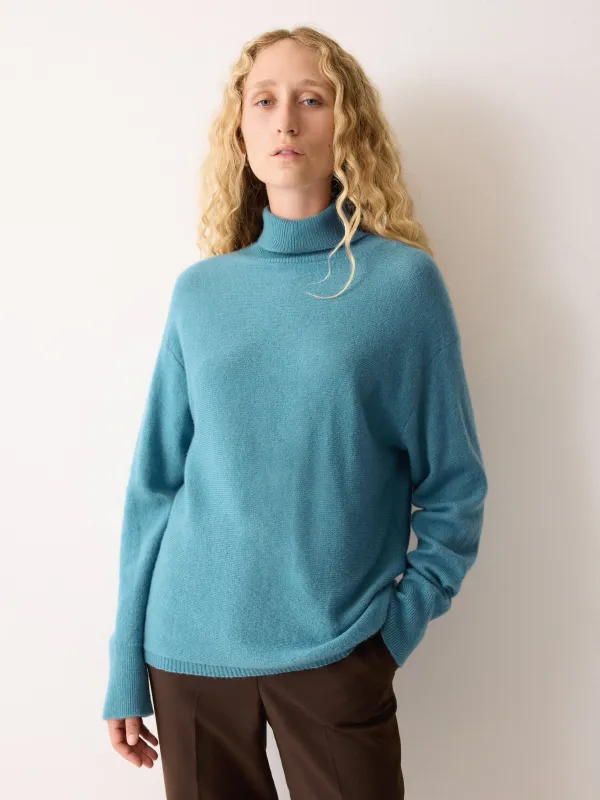 Wool Blend Cocoon Turtle Neck Jumper | Blue sold by Jigsaw