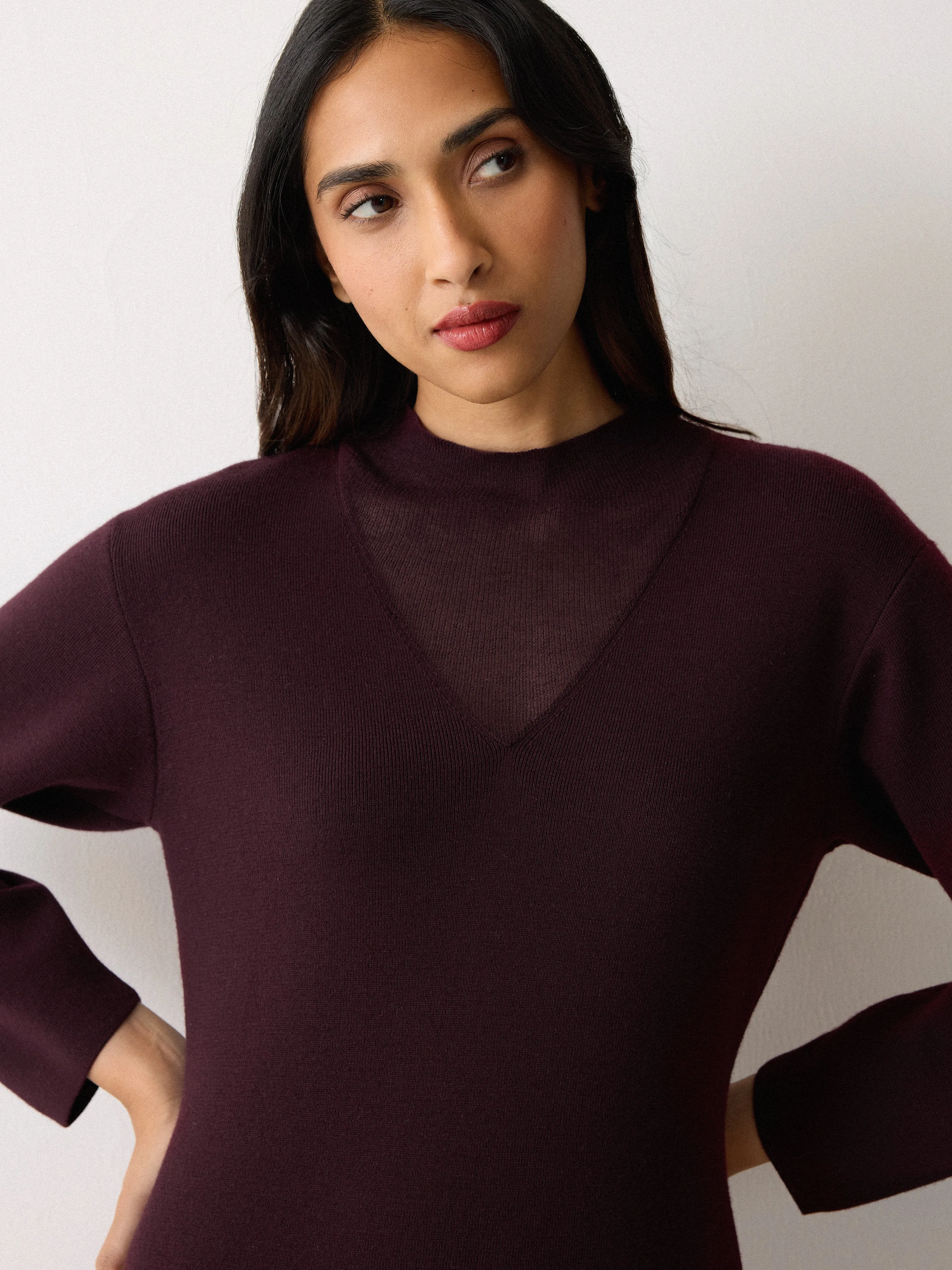Sheer Panel Knit Dress | Burgundy sold by Jigsaw product image thumbnail 2