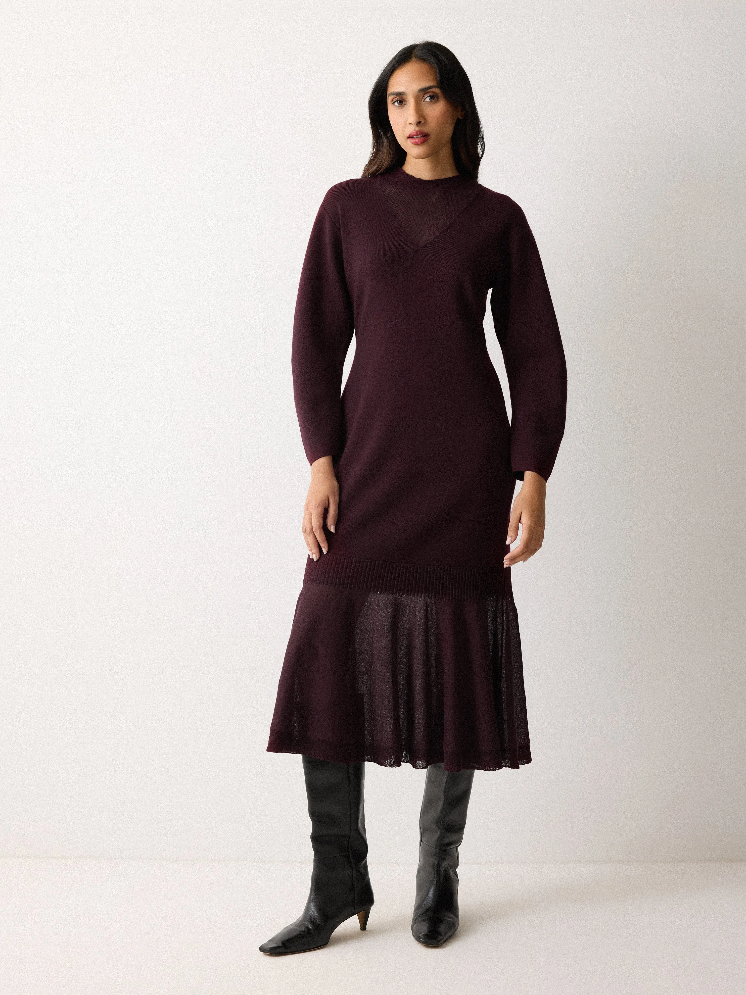 Sheer Panel Knit Dress | Burgundy sold by Jigsaw product image thumbnail 4