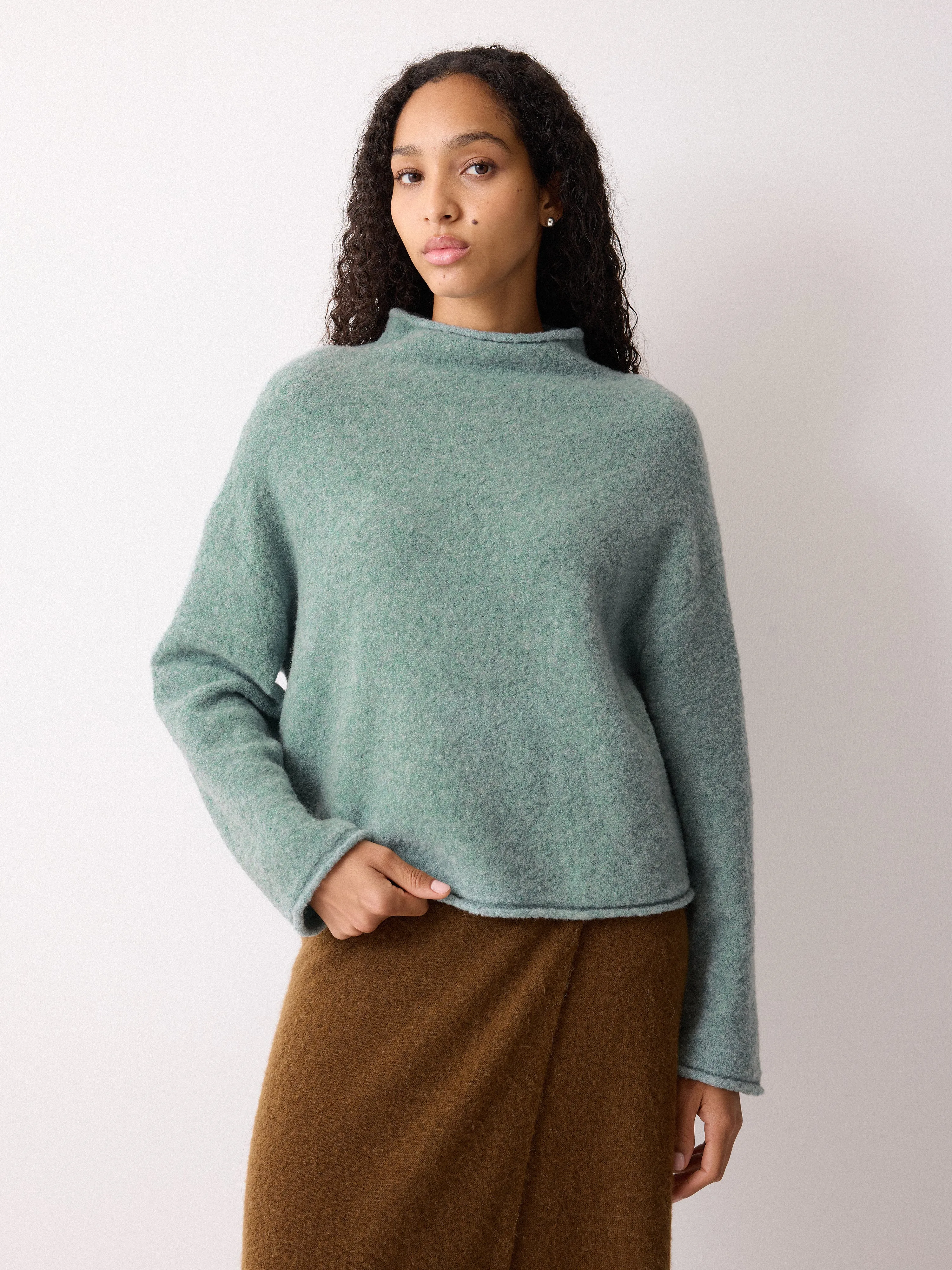 Fleecy Knit Crop Jumper | Blue sold by Jigsaw