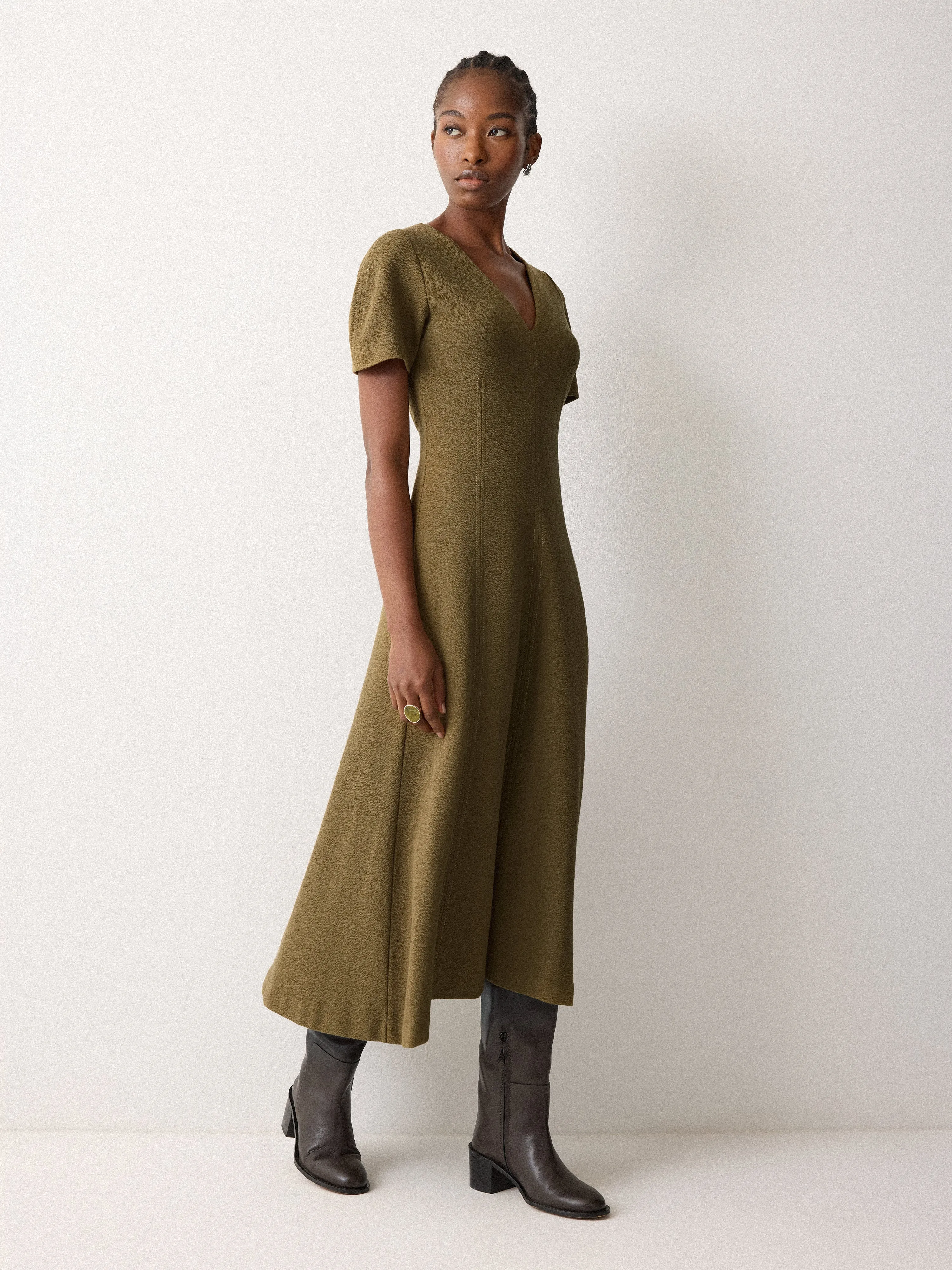 Curved Sleeve Midi Dress | Khaki sold by Jigsaw product image thumbnail 2