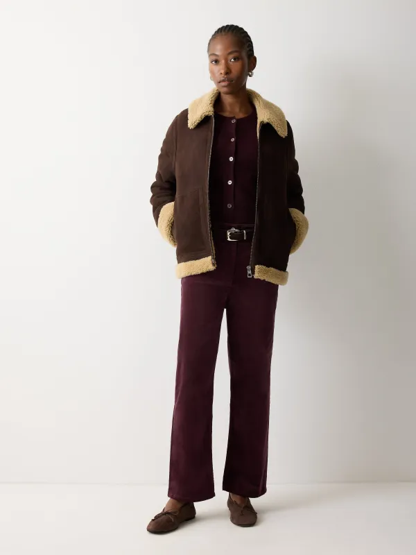 Delmont Velvet Tapered Jean | Purple made by Jigsaw