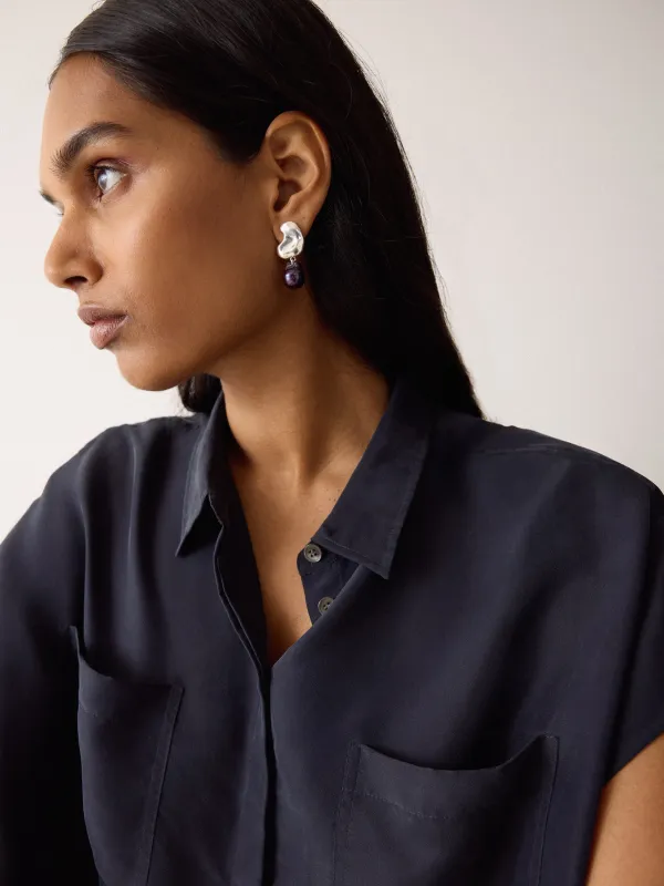 Black Pearl Stud Earring | Silver sold by Jigsaw