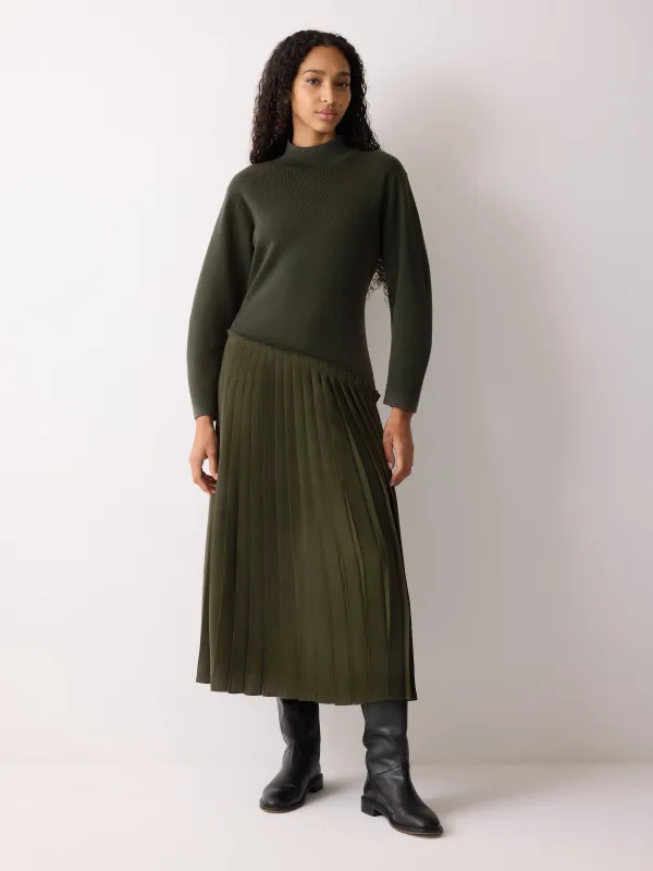 Pleated Skirt Jumper Dress | Khaki sold by Jigsaw