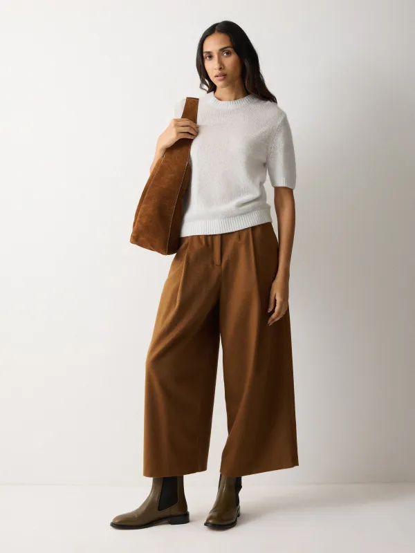Wool High Waist Pleat Trouser | Brown sold by Jigsaw