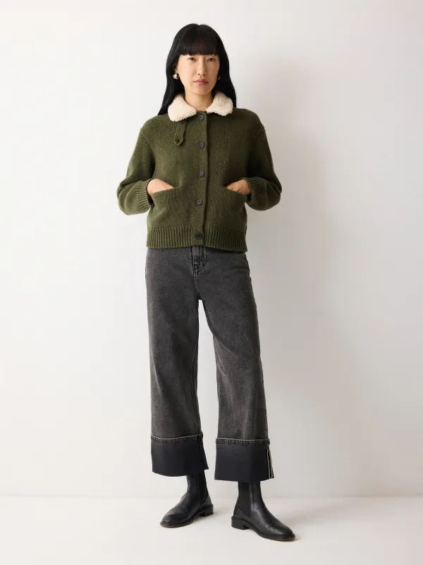 Sherpa Collar Cardigan | Khaki sold by Jigsaw