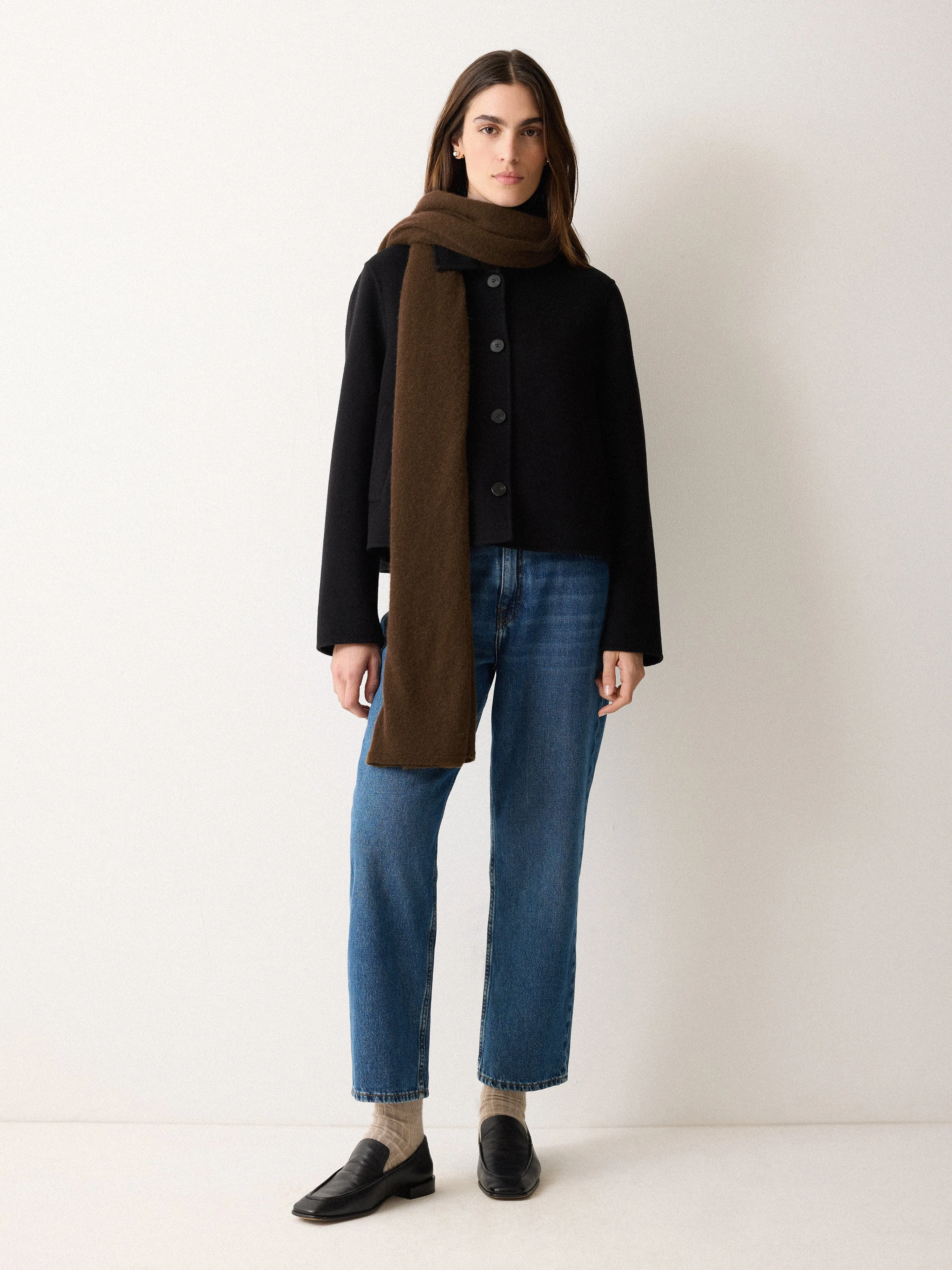 Soft Gauzy Knit Scarf | Brown sold by Jigsaw