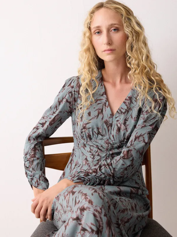 Wild Feather Gathered Dress | Blue sold by Jigsaw